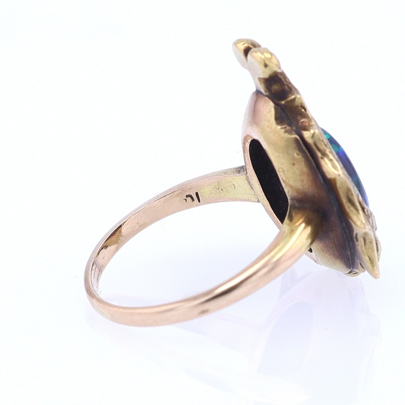 Art Nouveau Era 18kt. Gold & Harlequin Black Opal Ring