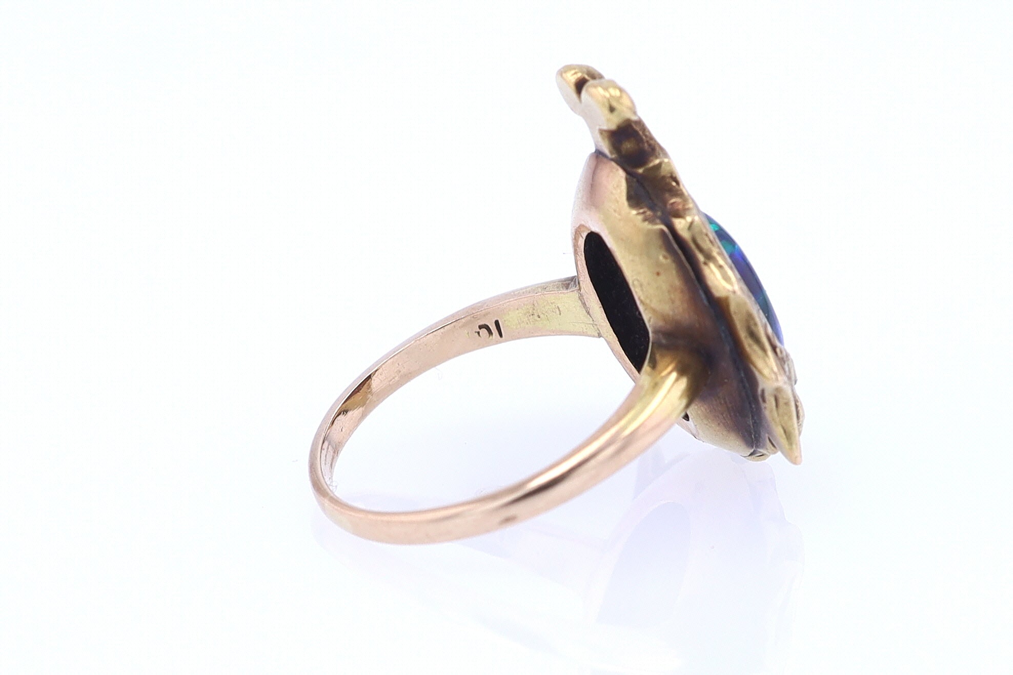 Art Nouveau Era 18kt. Gold & Harlequin Black Opal Ring