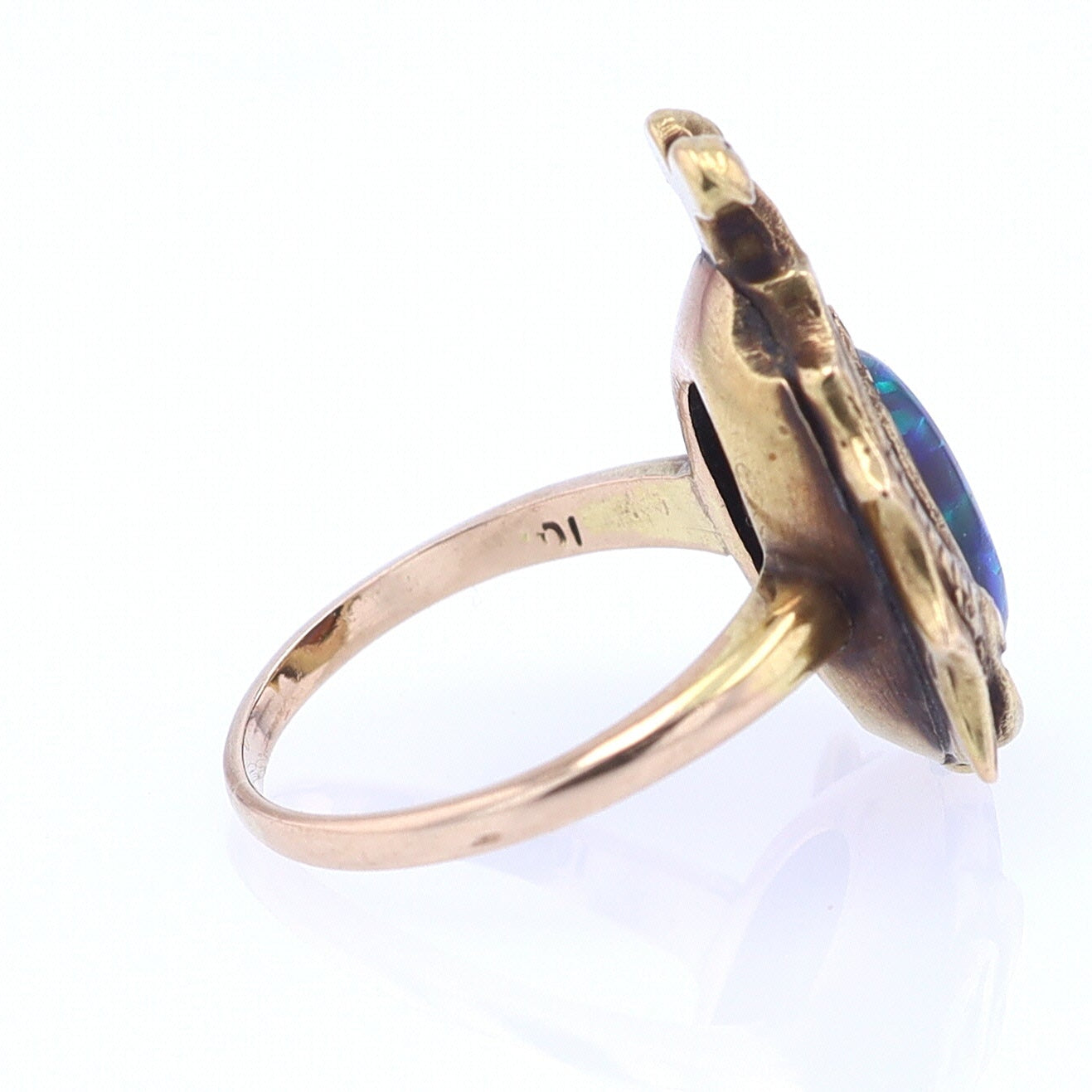 Art Nouveau Era 18kt. Gold & Harlequin Black Opal Ring