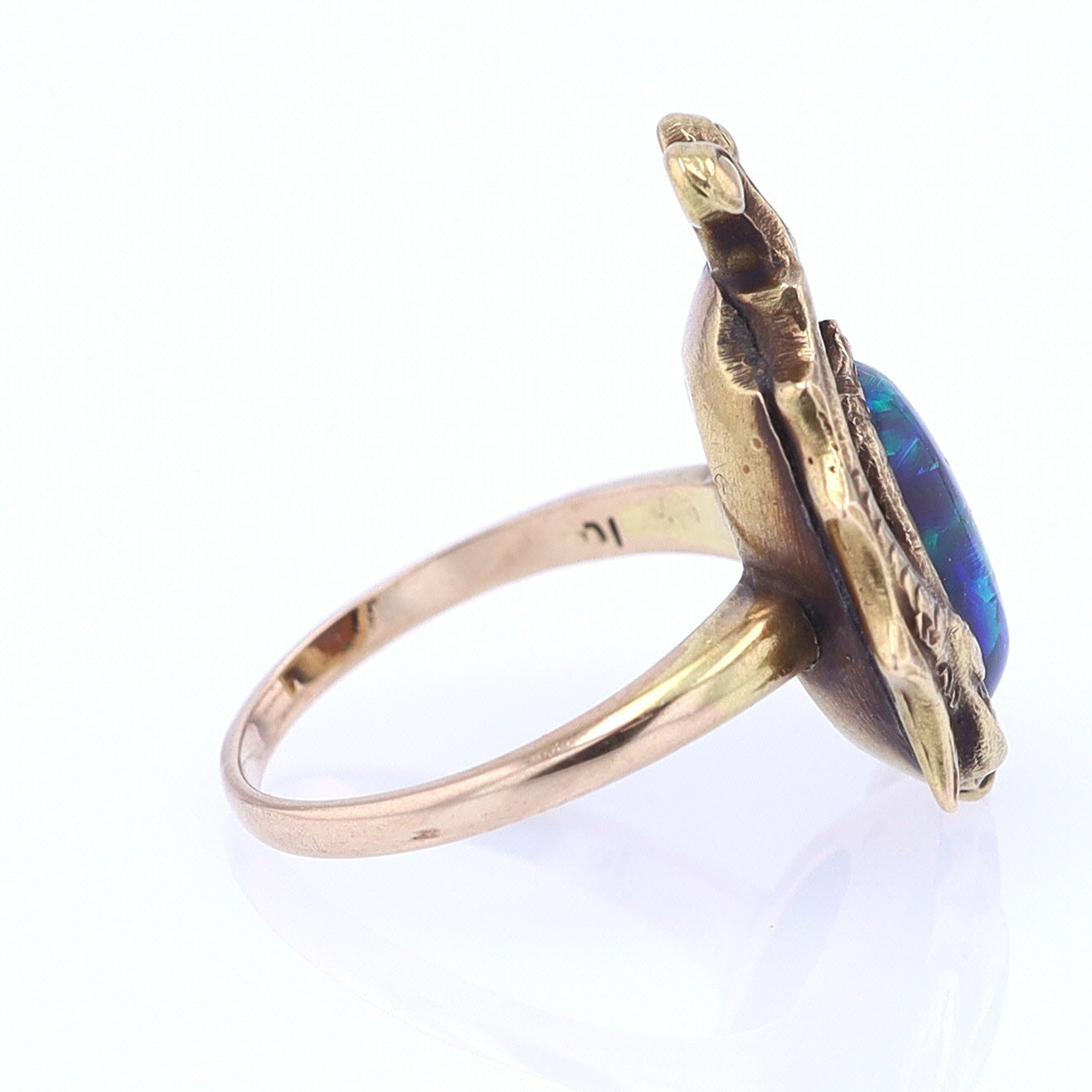 Art Nouveau Era 18kt. Gold & Harlequin Black Opal Ring