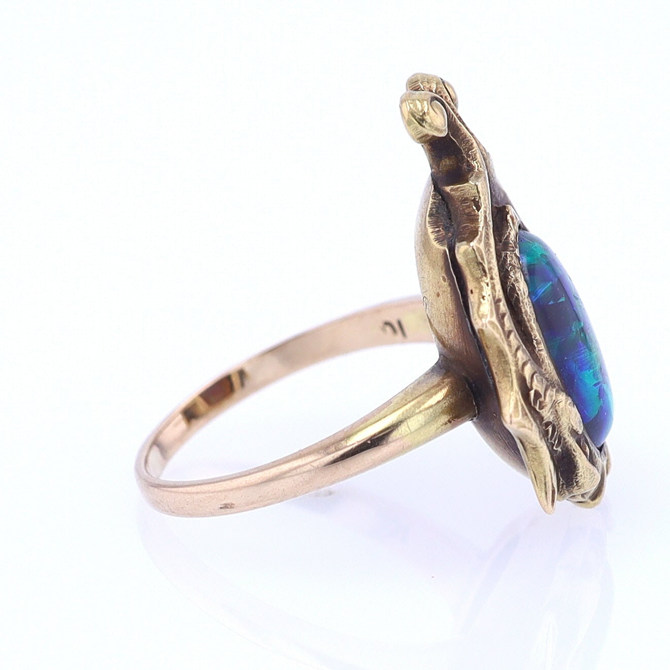 Art Nouveau Era 18kt. Gold & Harlequin Black Opal Ring