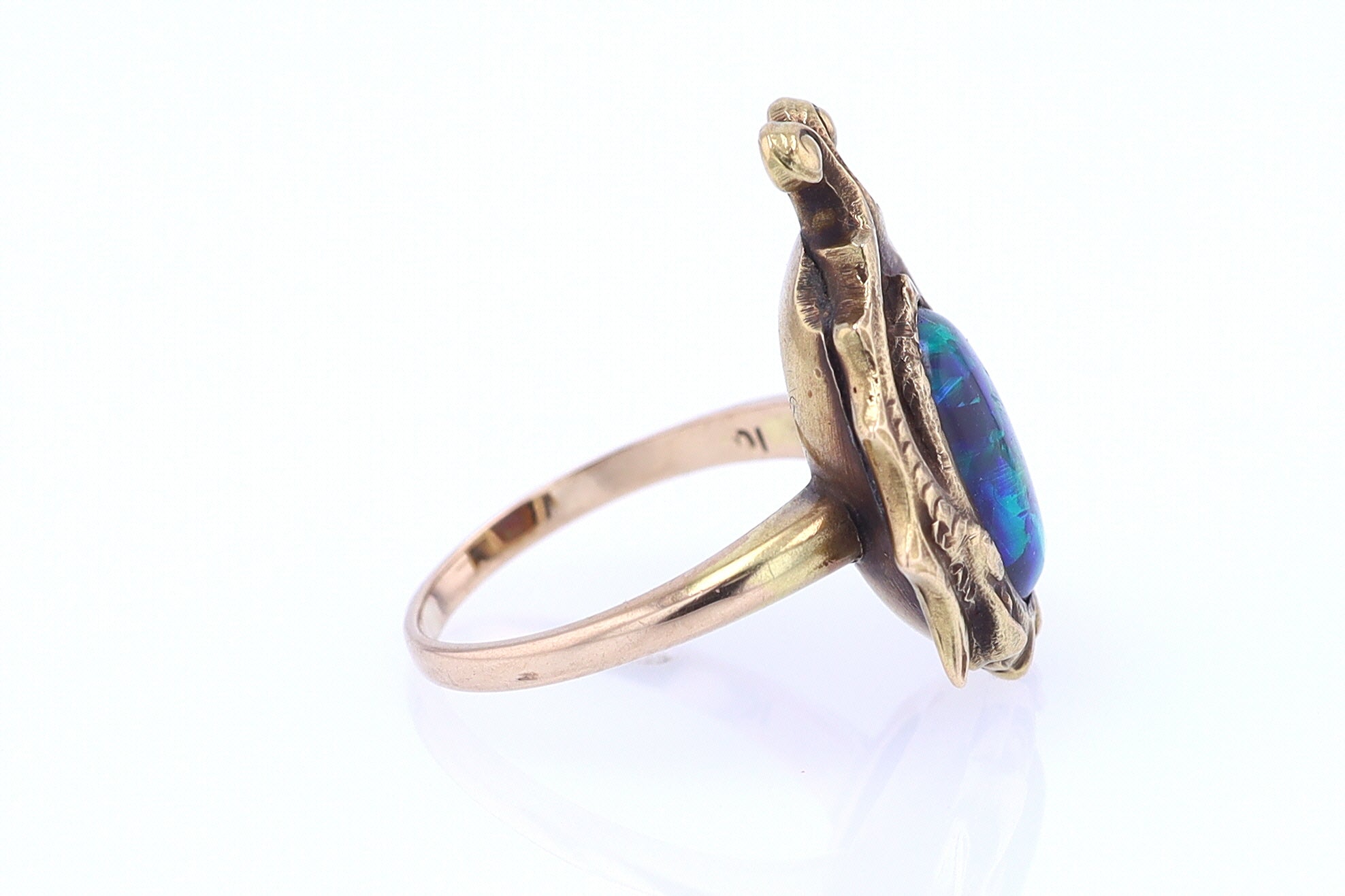 Art Nouveau Era 18kt. Gold & Harlequin Black Opal Ring