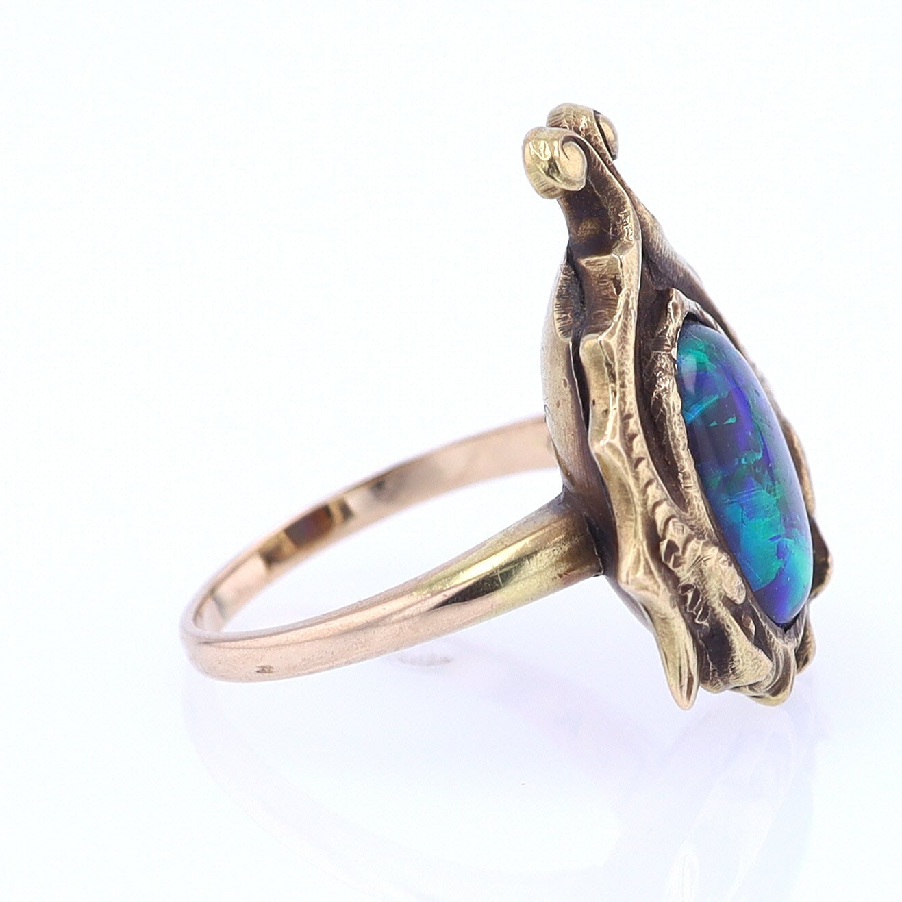 Art Nouveau Era 18kt. Gold & Harlequin Black Opal Ring