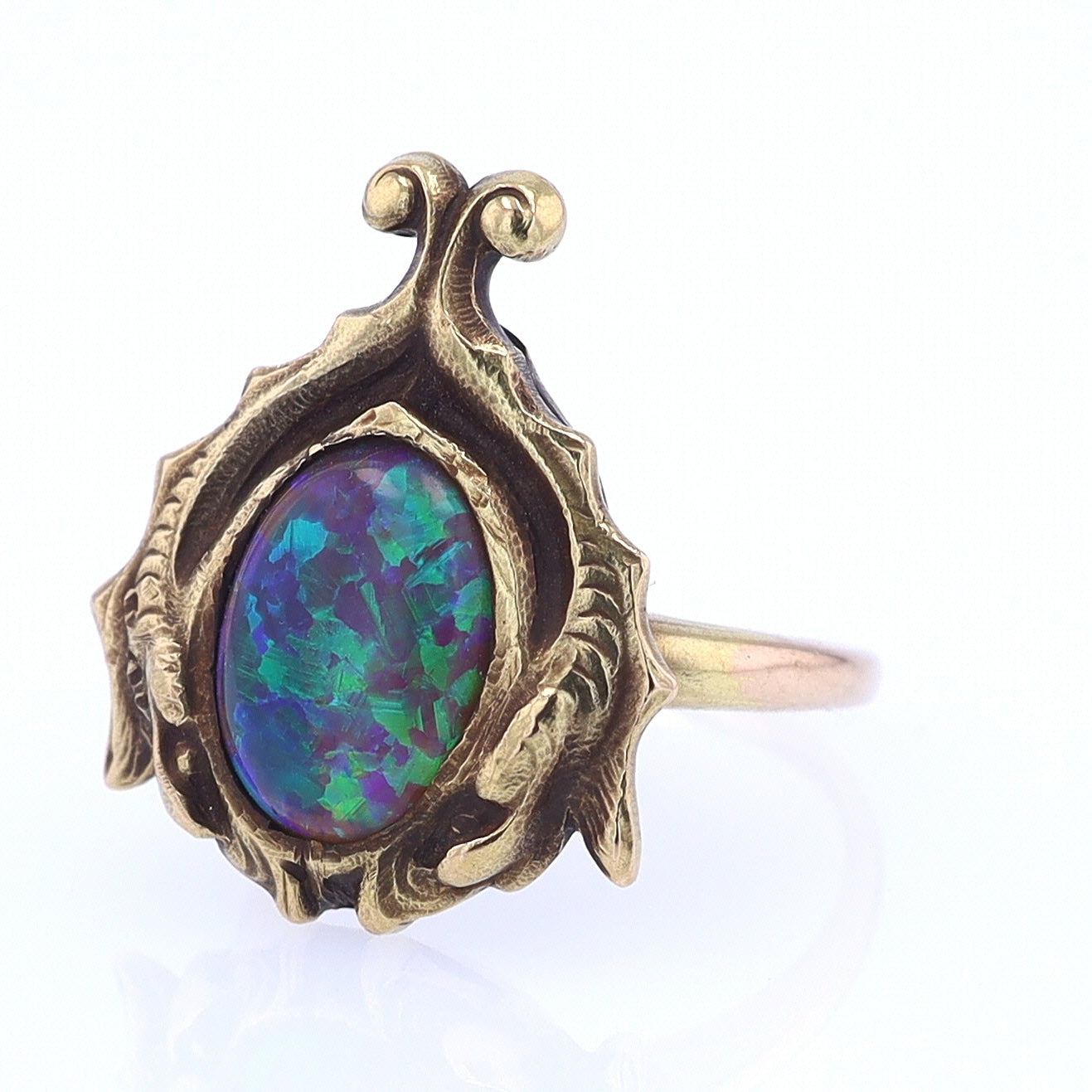 Art Nouveau Era 18kt. Gold & Harlequin Black Opal Ring