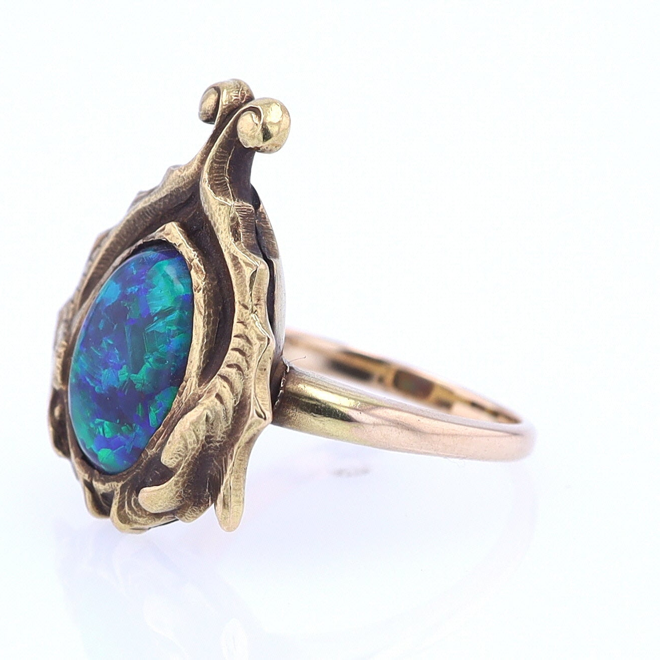 Art Nouveau Era 18kt. Gold & Harlequin Black Opal Ring