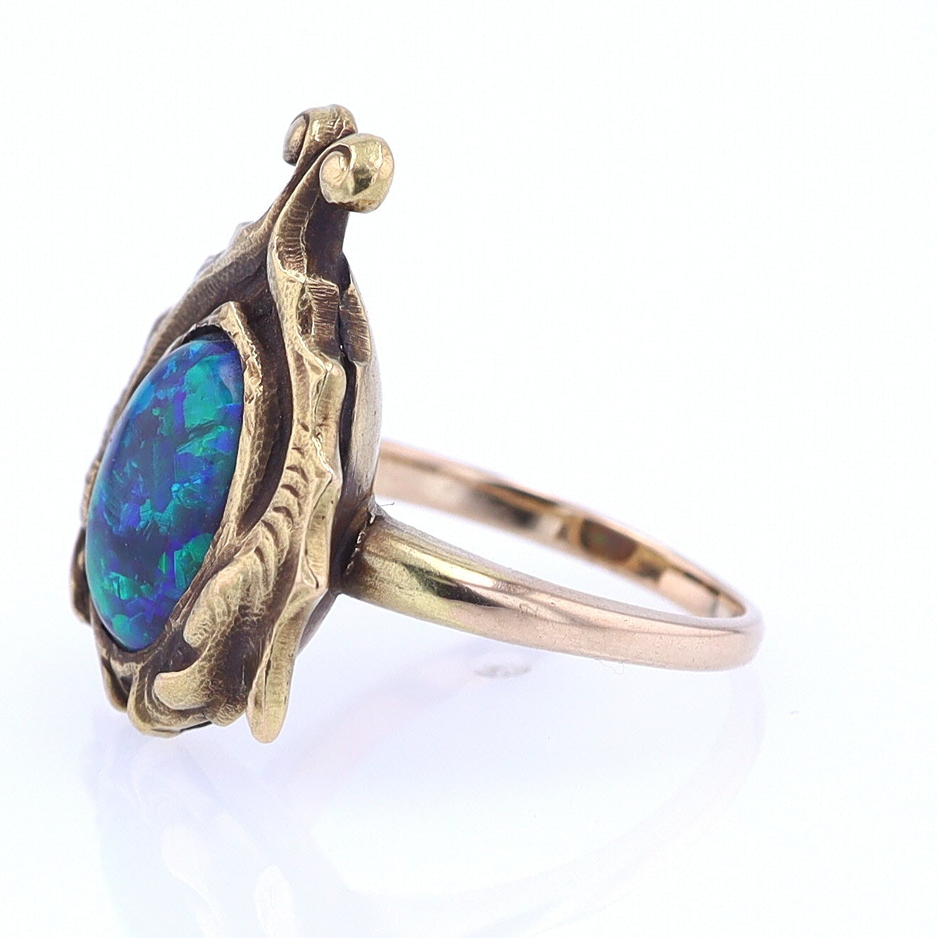 Art Nouveau Era 18kt. Gold & Harlequin Black Opal Ring