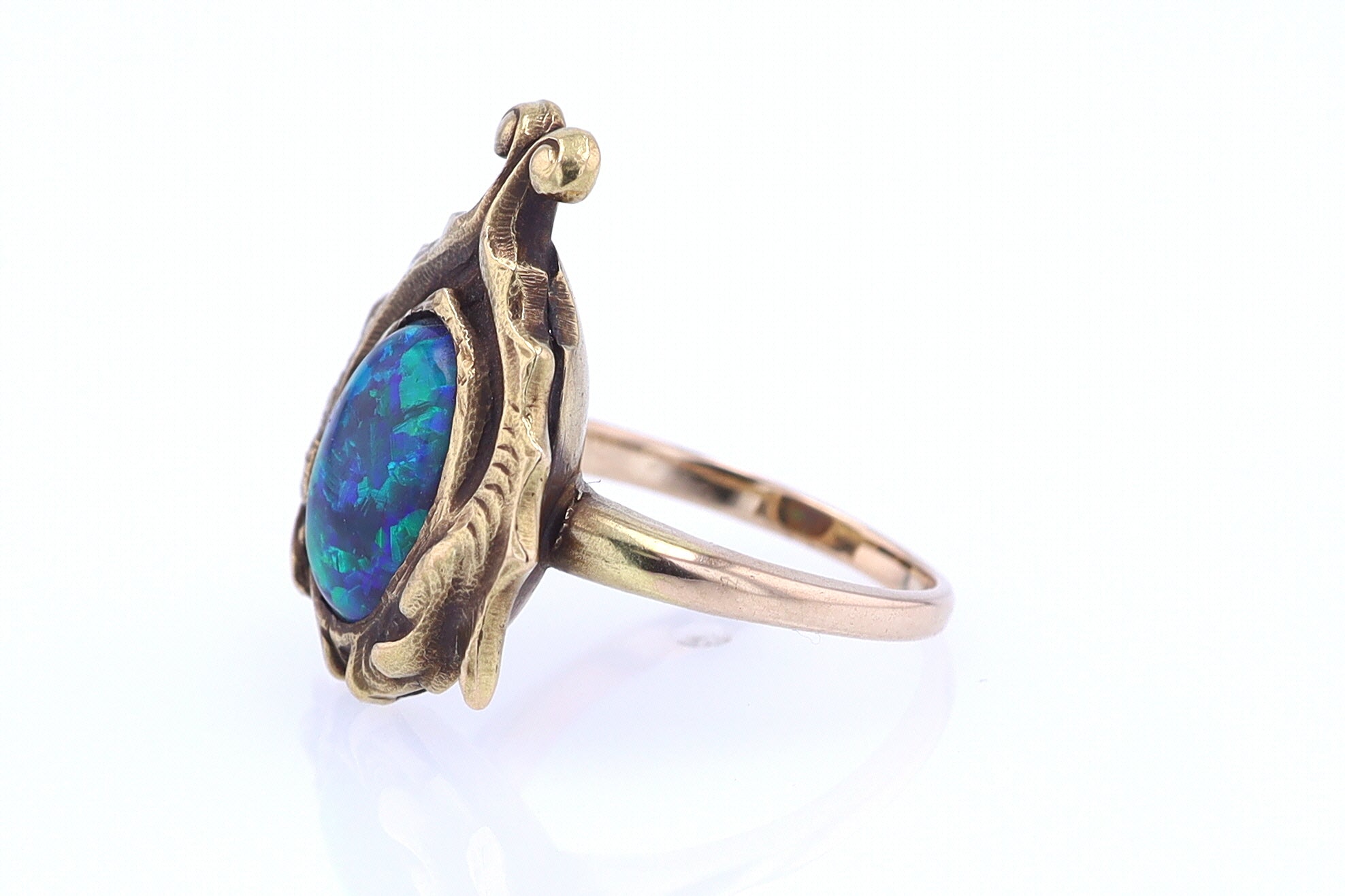 Art Nouveau Era 18kt. Gold & Harlequin Black Opal Ring