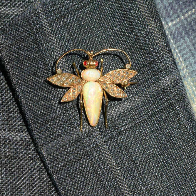 Art Nouveau Opal & Diamond Bee Brooch