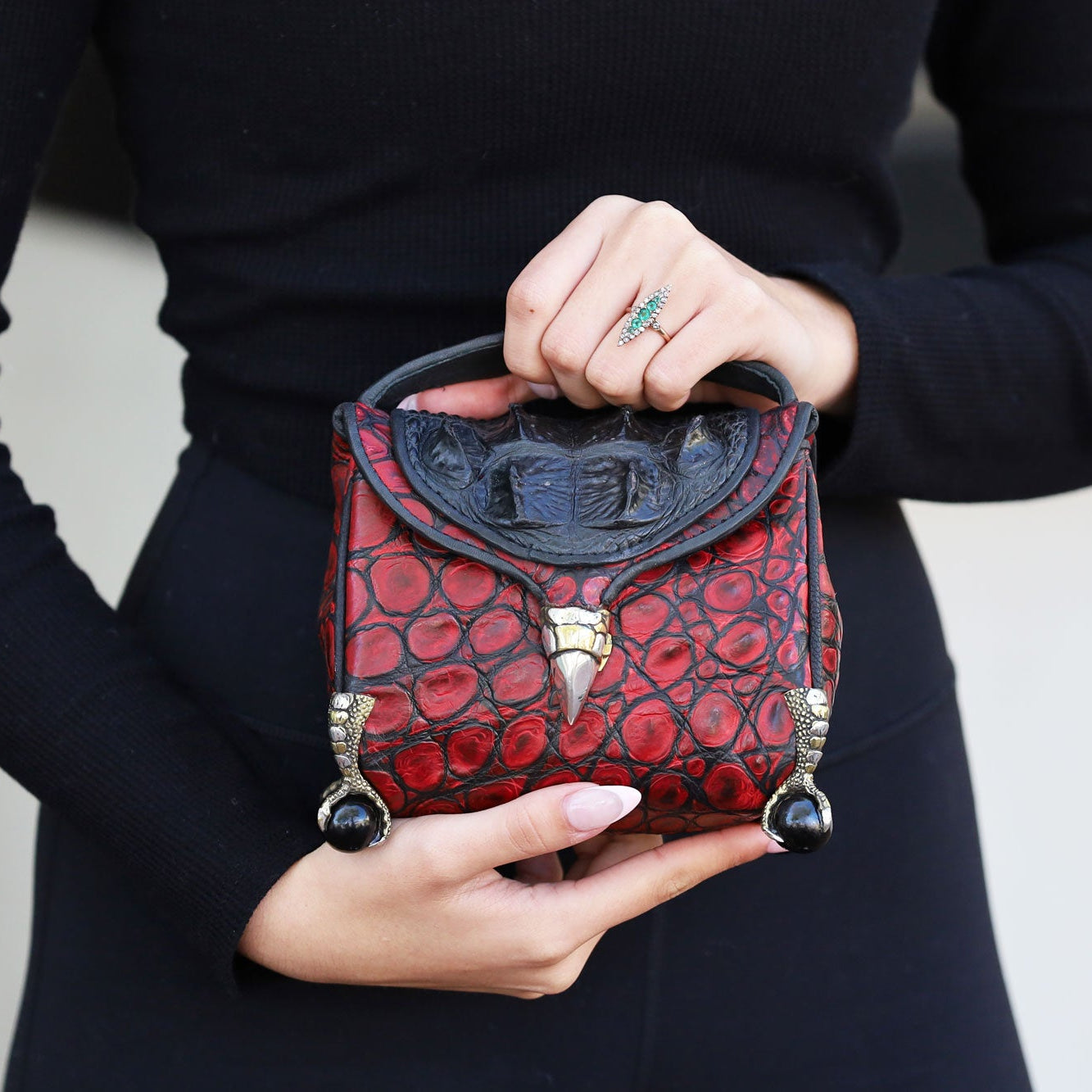 Artisan Handmade Sterling Silver & Crocodile Handbag Purse