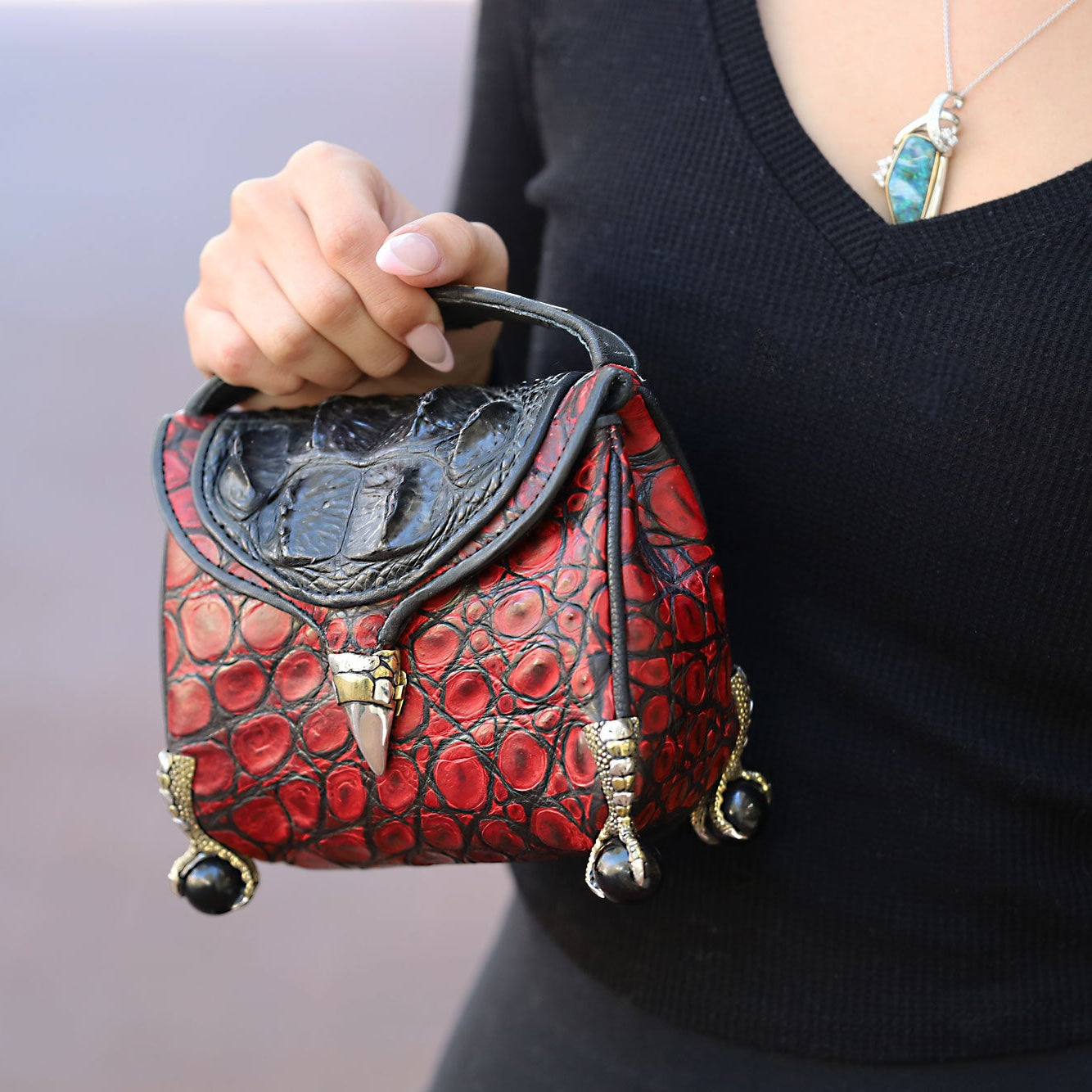 Artisan Handmade Sterling Silver & Crocodile Handbag Purse