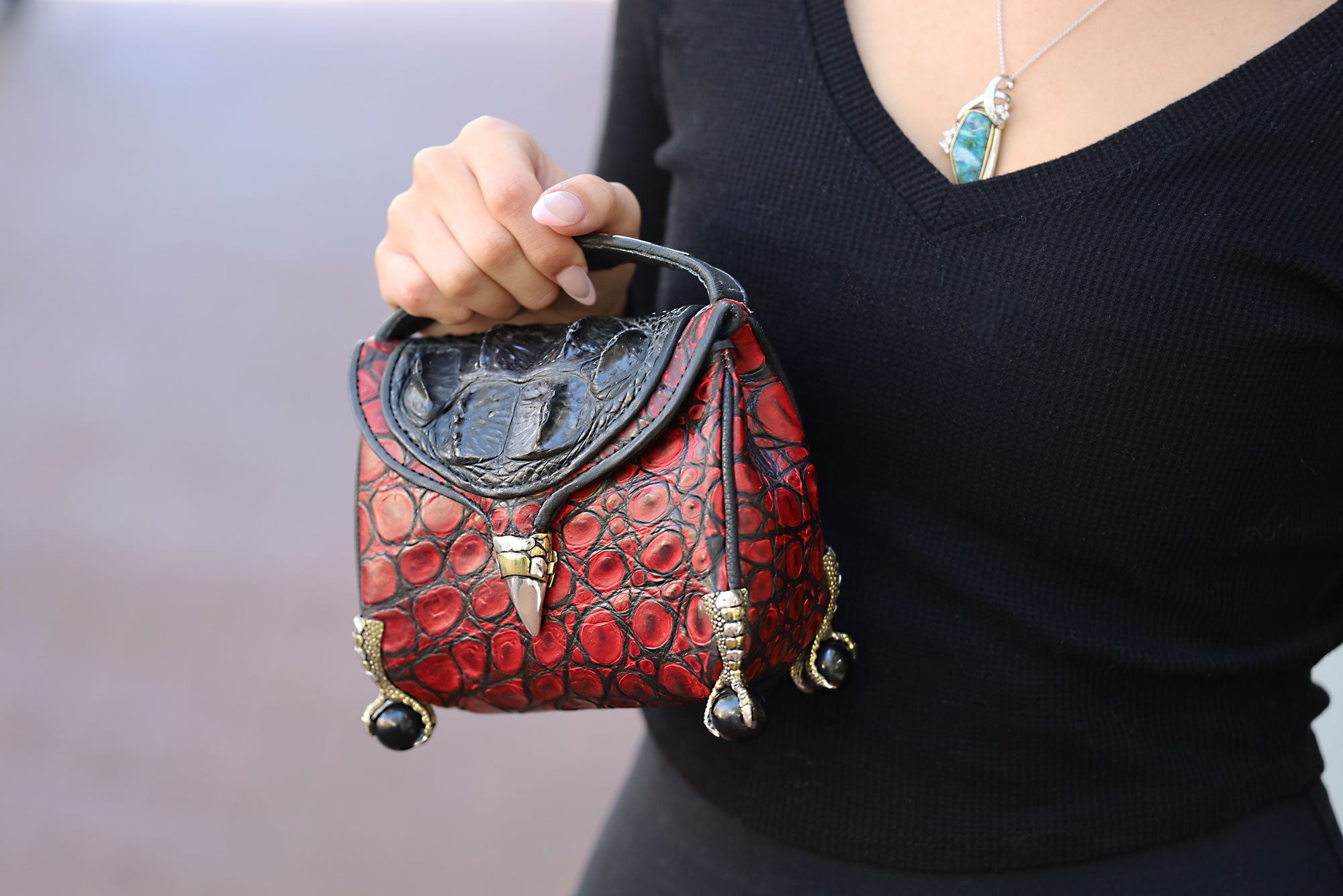 Artisan Handmade Sterling Silver & Crocodile Handbag Purse