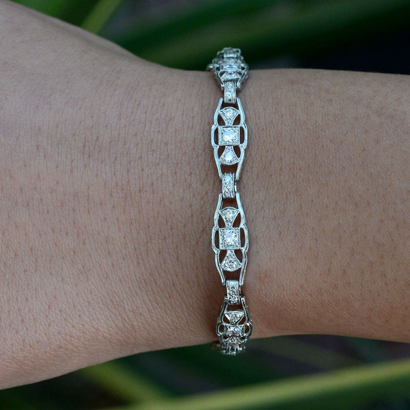 Authentic Art Deco Diamond Platinum Link Bracelet