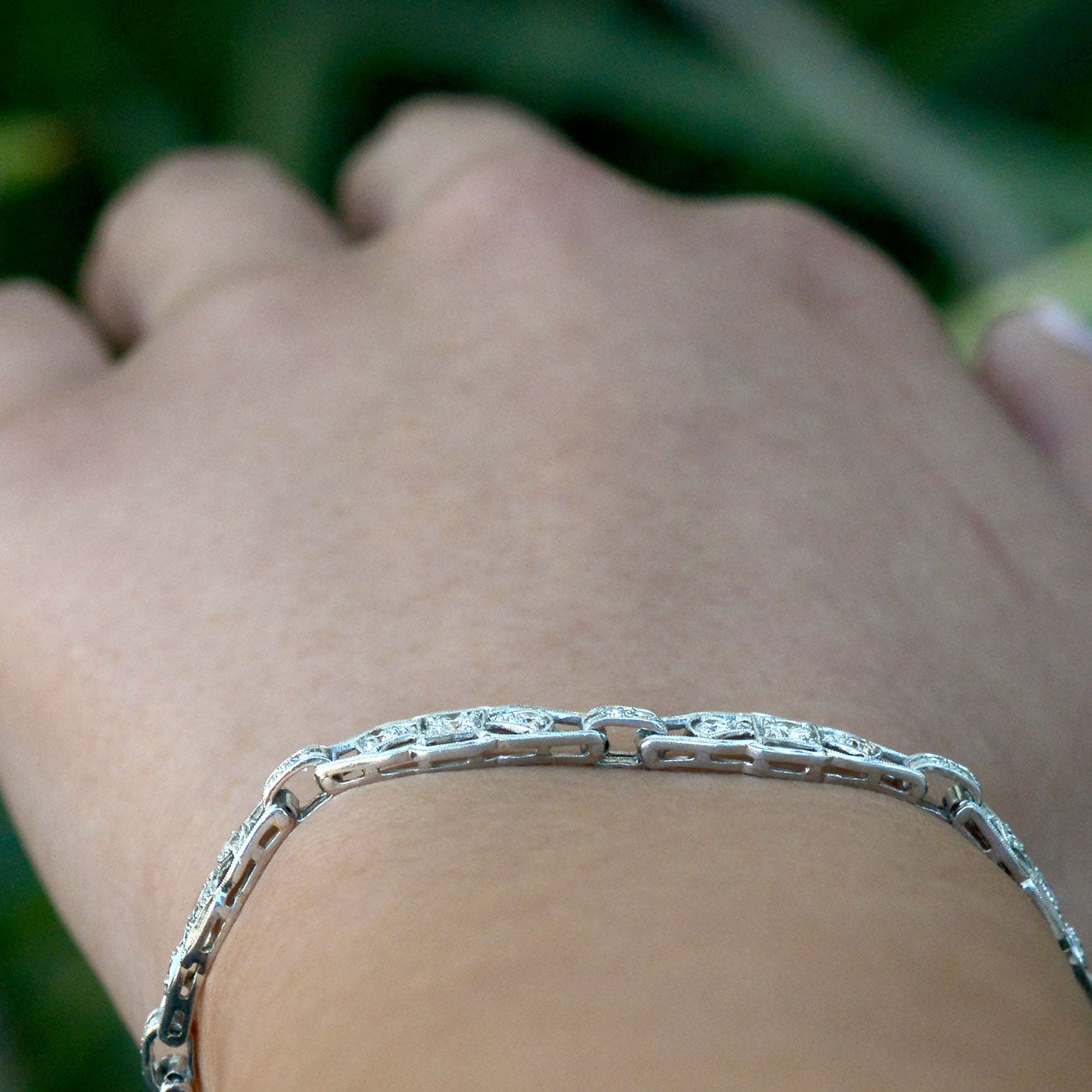 Authentic Art Deco Diamond Platinum Link Bracelet
