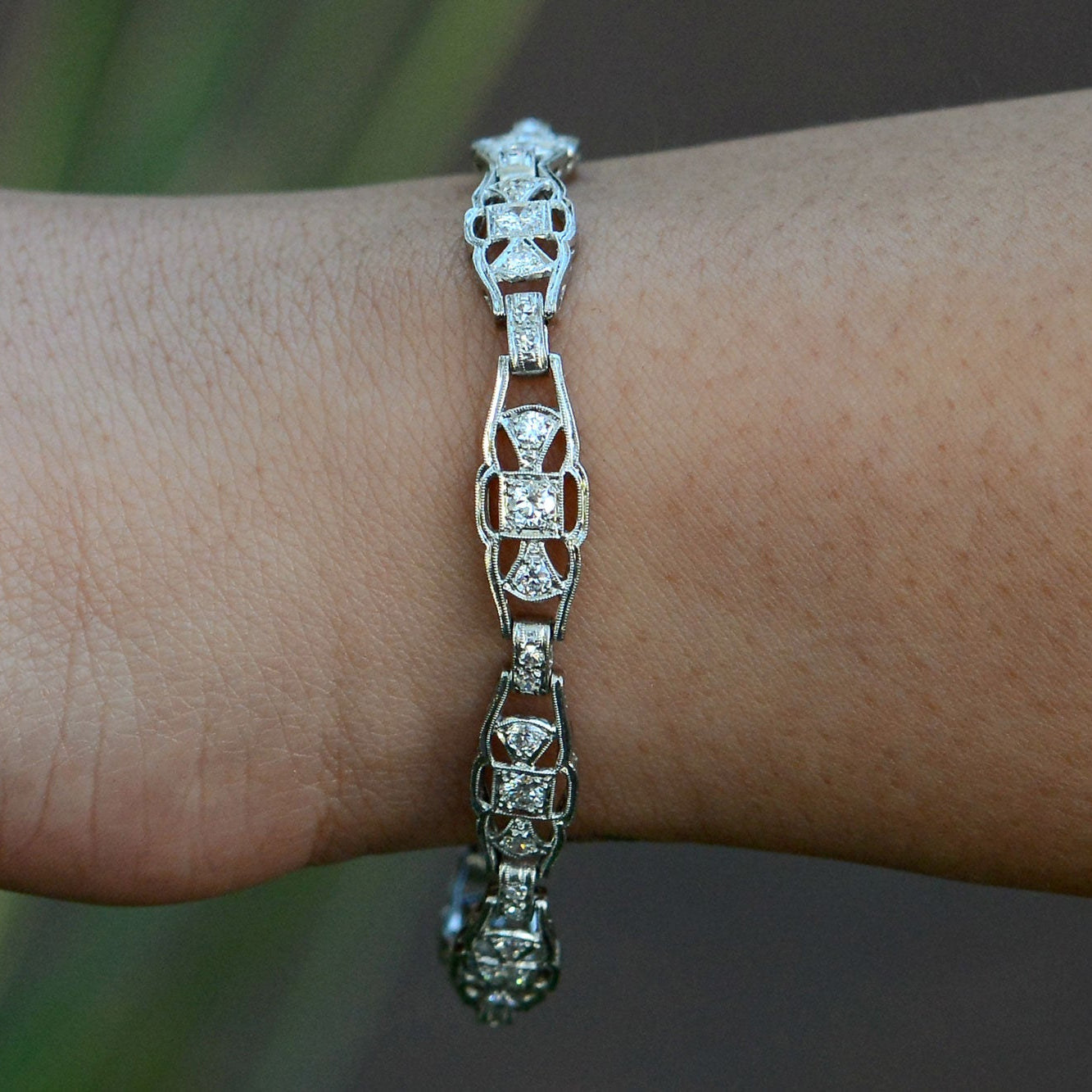 Authentic Art Deco Diamond Platinum Link Bracelet
