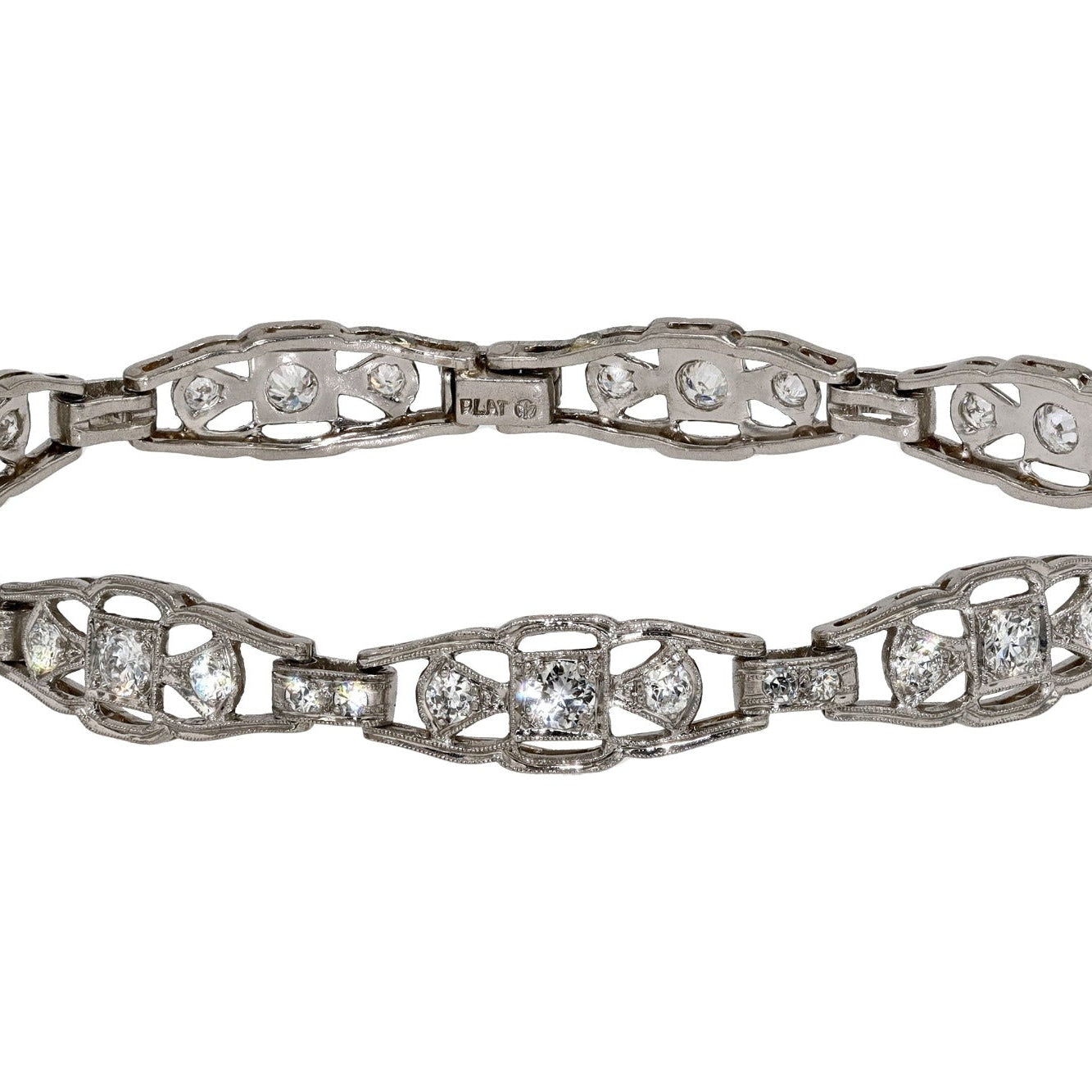 Authentic Art Deco Diamond Platinum Link Bracelet