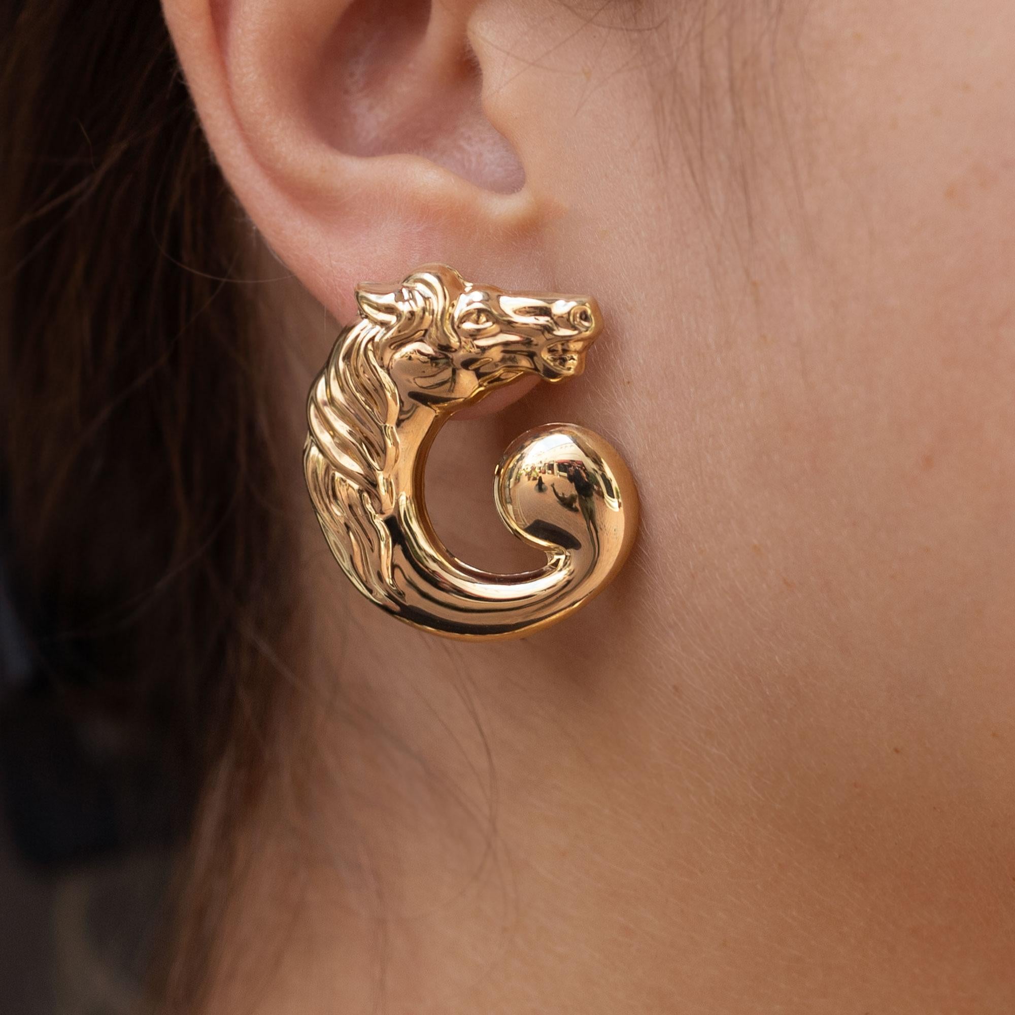 Designer Equestrian Horse Earrings Italian 14 Karat Gold