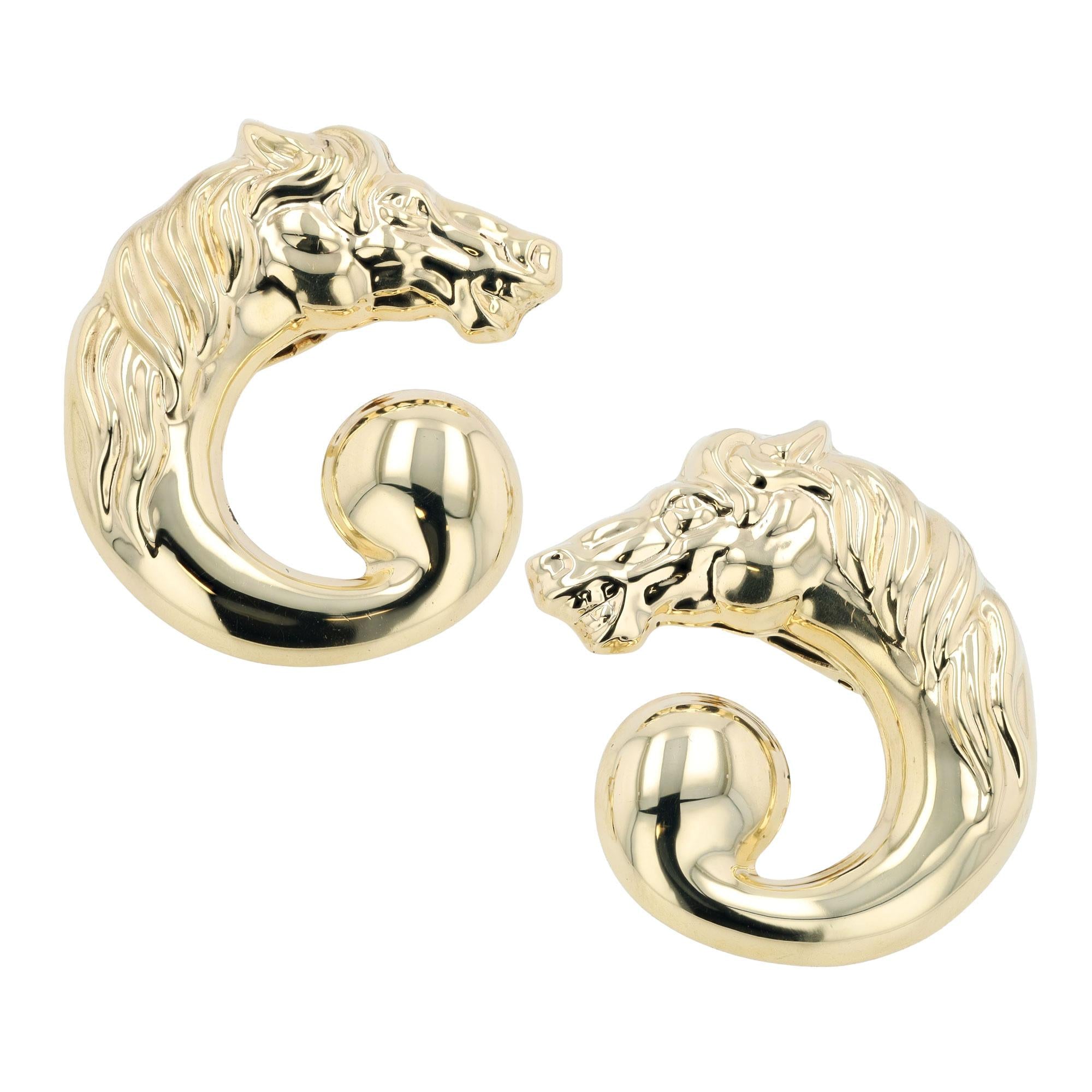 Designer Equestrian Horse Earrings Italian 14 Karat Gold