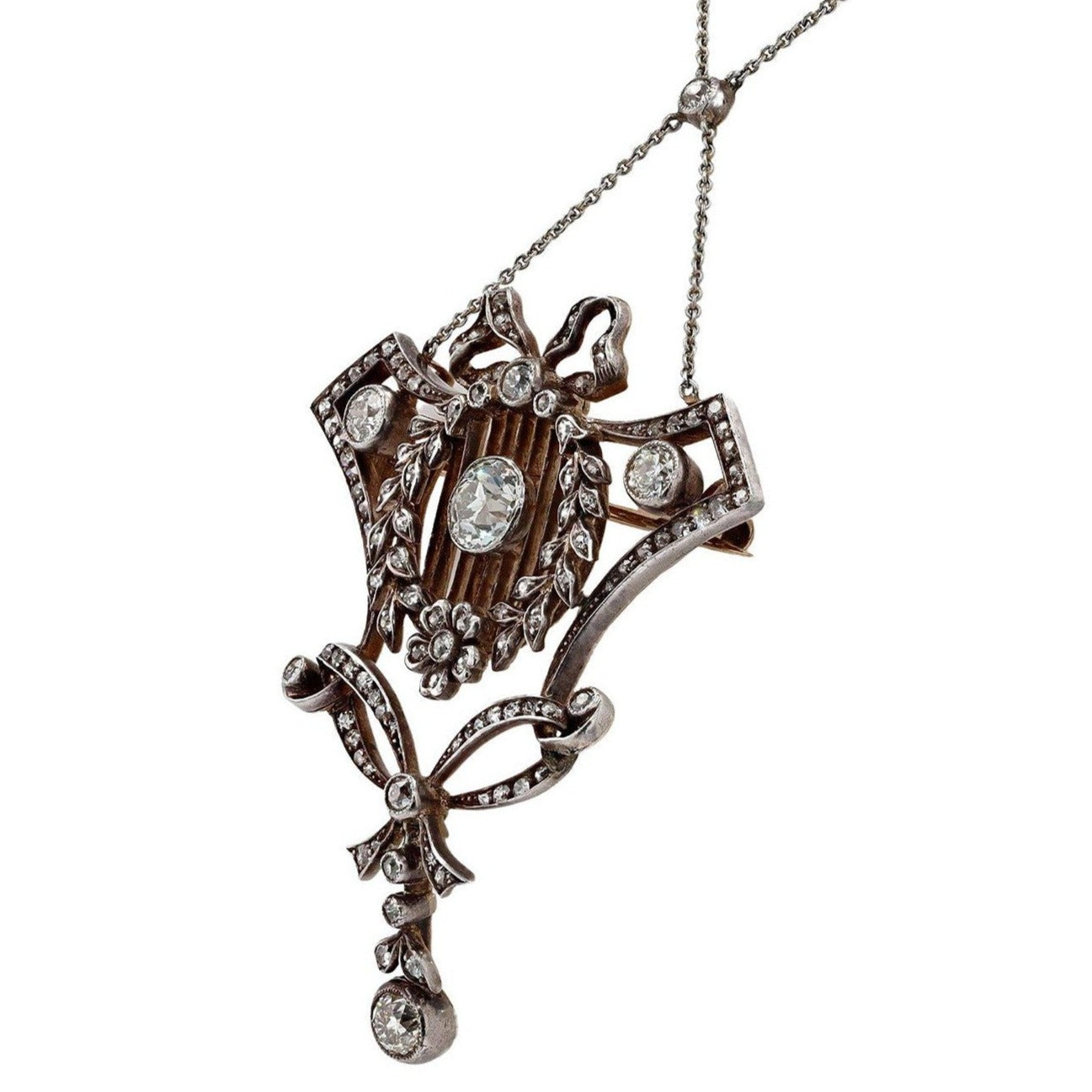 Belle Époque Filigree Diamond Wreath Lavaliere Necklace