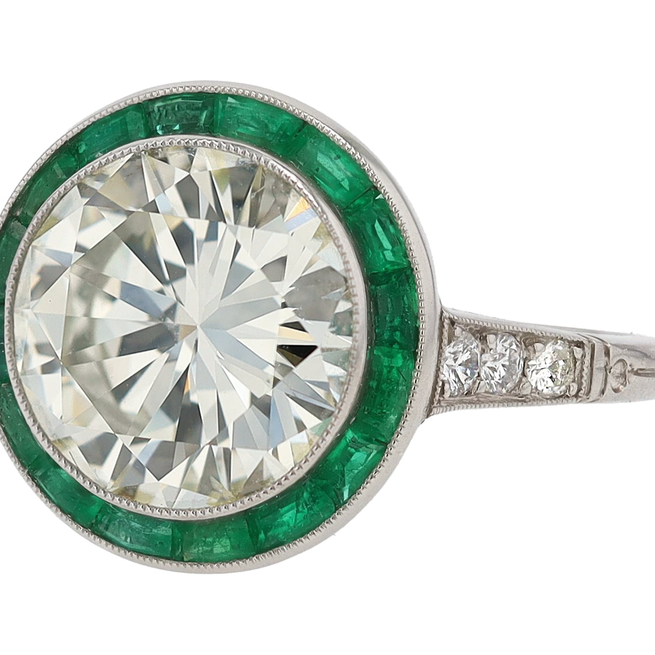 Bespoke Art Deco Revival 4.10 Carat Diamond & Emerald Platinum Engagement Ring
