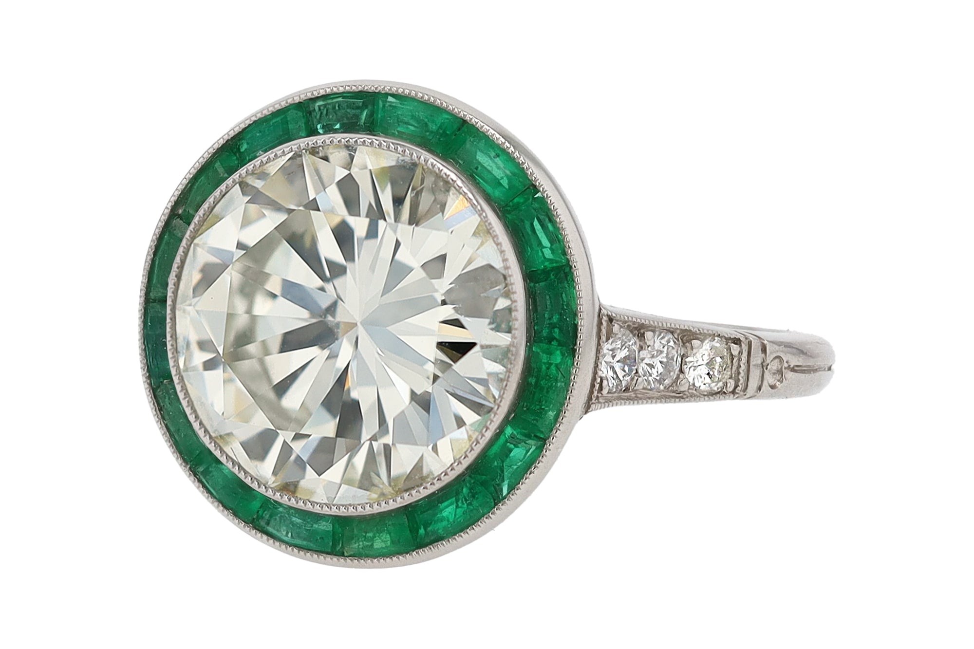 Bespoke Art Deco Revival 4.10 Carat Diamond & Emerald Platinum Engagement Ring