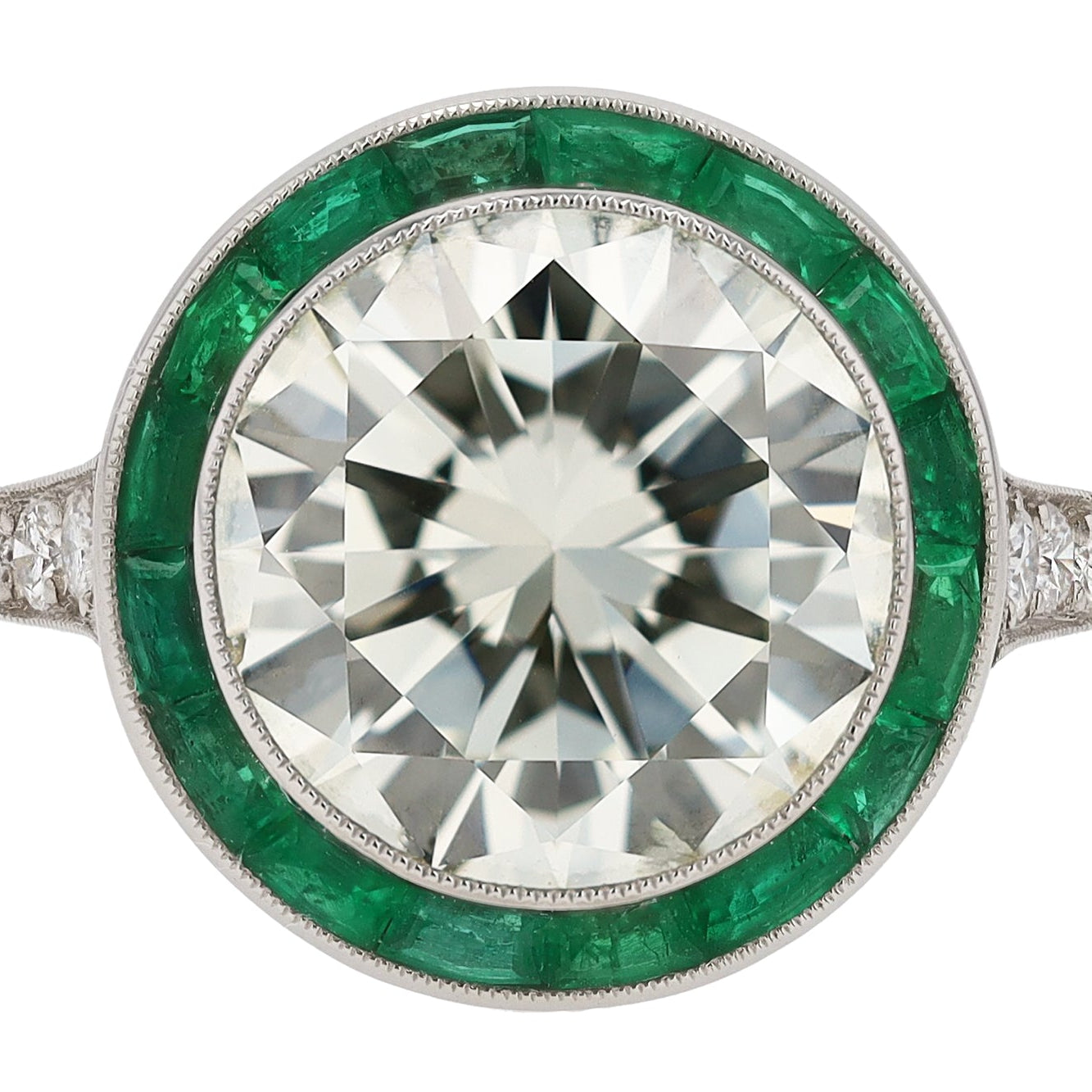 Bespoke Art Deco Revival 4.10 Carat Diamond & Emerald Platinum Engagement Ring