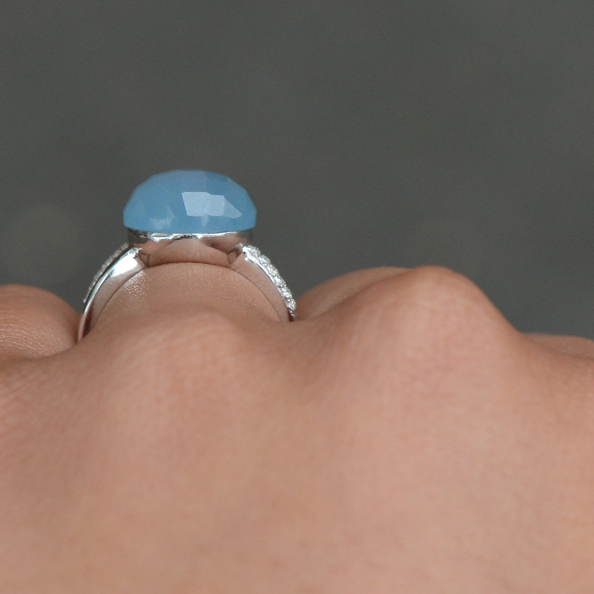 Blue Chalcedony Diamond Dome Ring