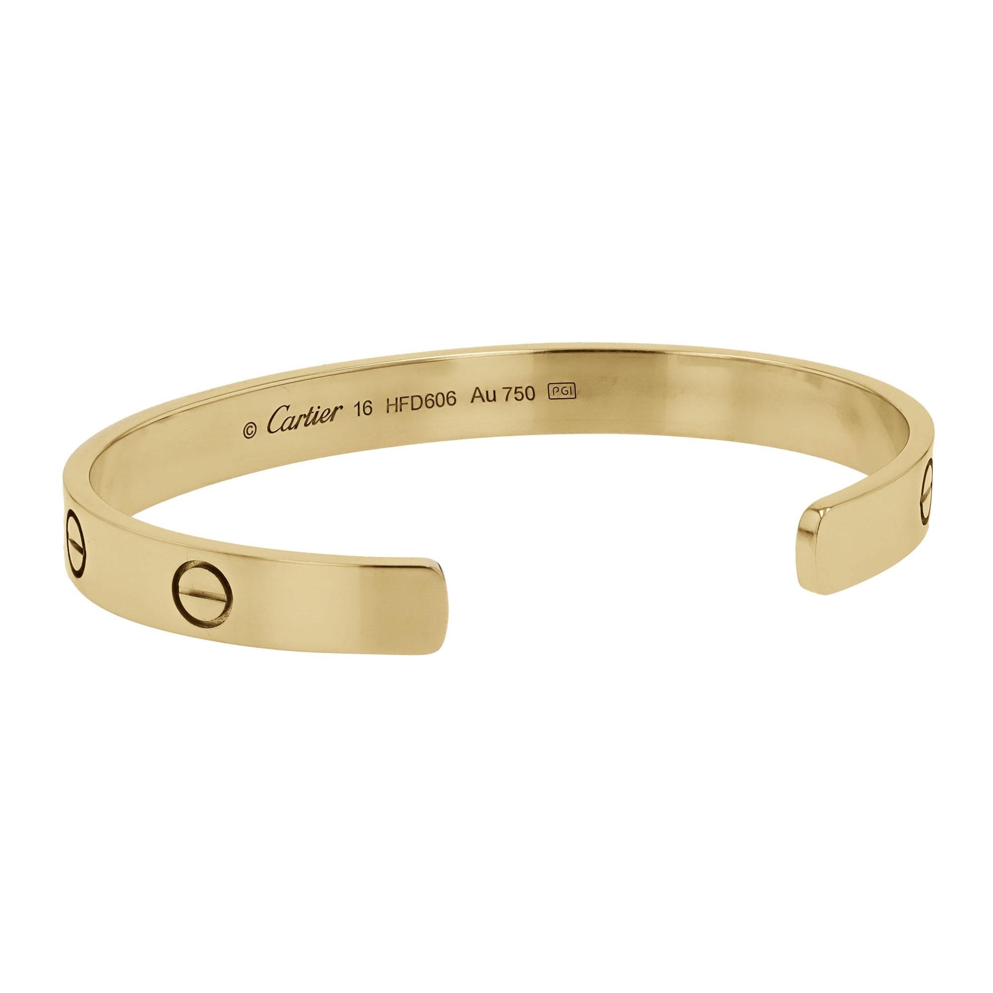 Cartier Open Love Cuff Bracelet 18k Gold Size 16