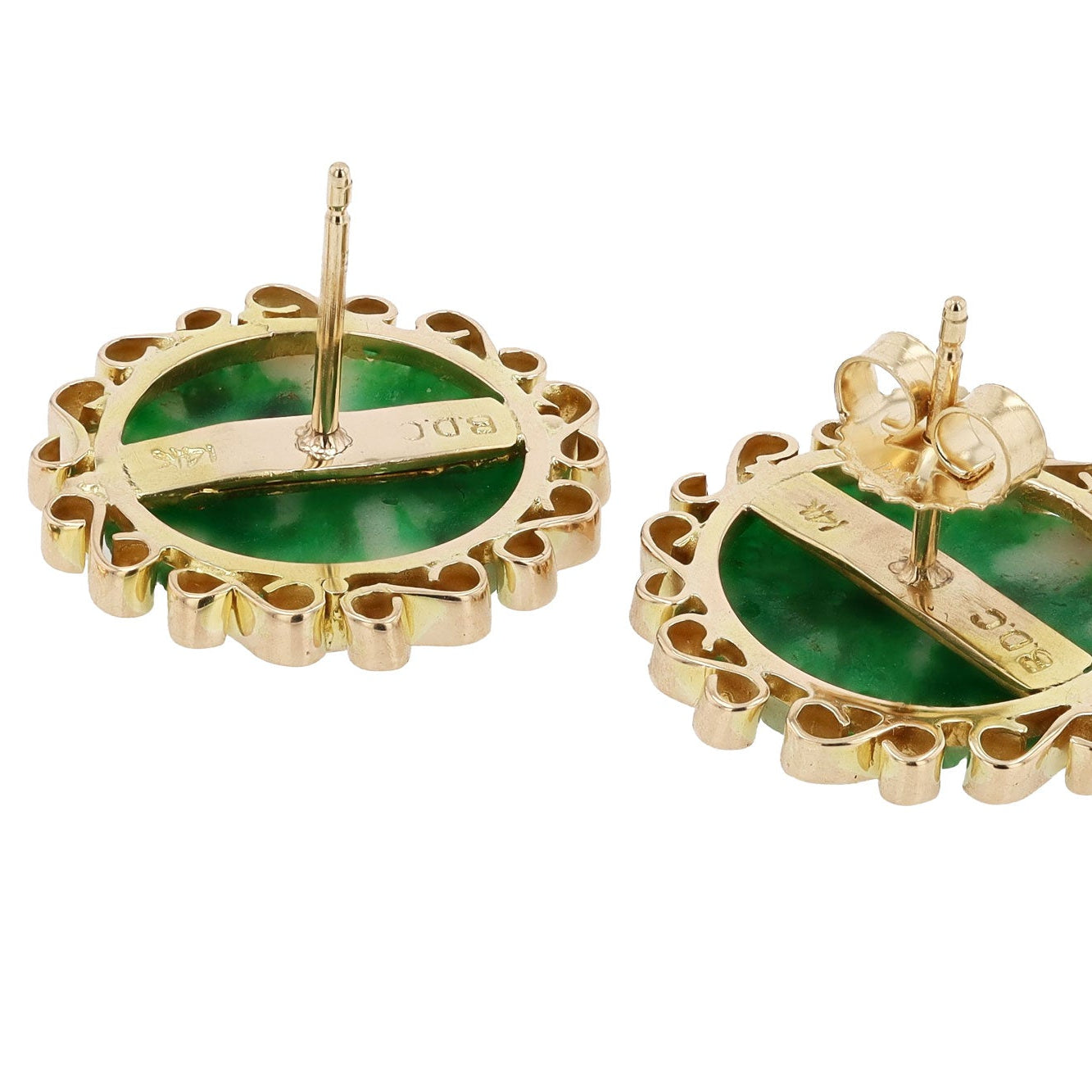 Carved Jade & 14k Yellow Gold Vintage Stud Earrings