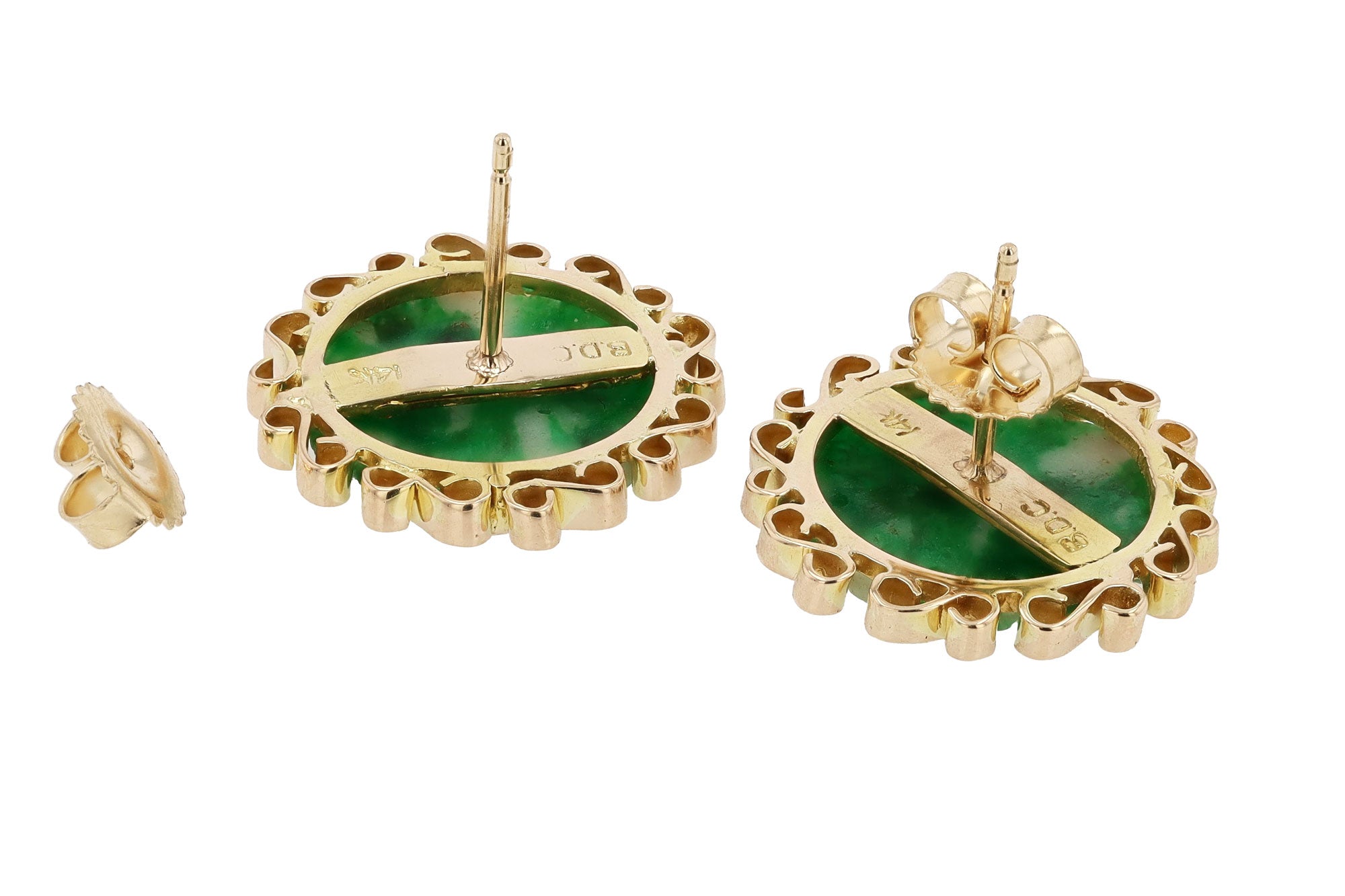 Carved Jade & 14k Yellow Gold Vintage Stud Earrings
