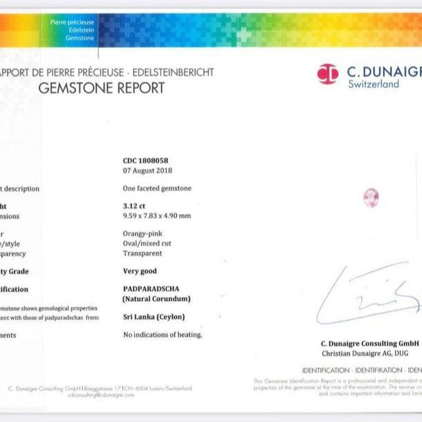 Certified 3 Carat No Heat Padparadscha Sapphire Diamond Engagement Ring