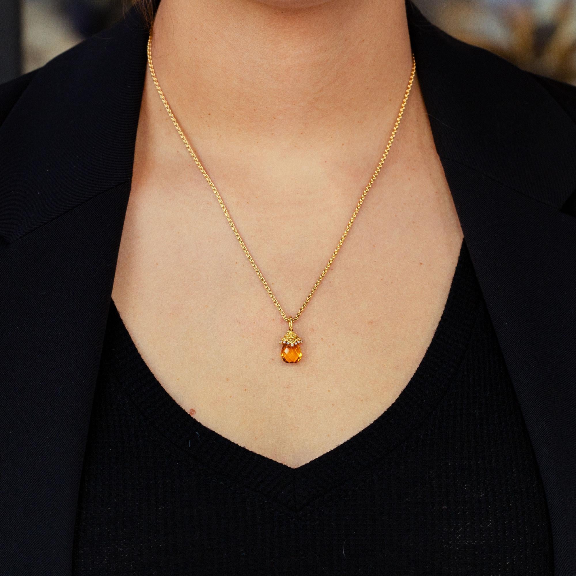 Vintage Fabergé Style Briolette Citrine 18k Yellow Gold Necklace