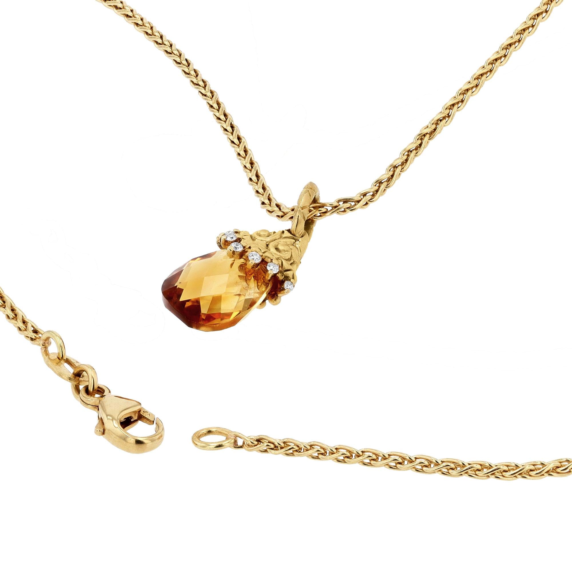 Vintage Fabergé Style Briolette Citrine 18k Yellow Gold Necklace