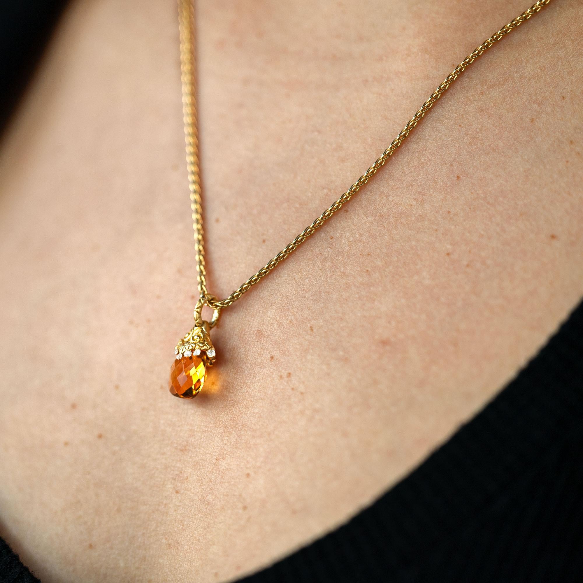 Vintage Fabergé Style Briolette Citrine 18k Yellow Gold Necklace