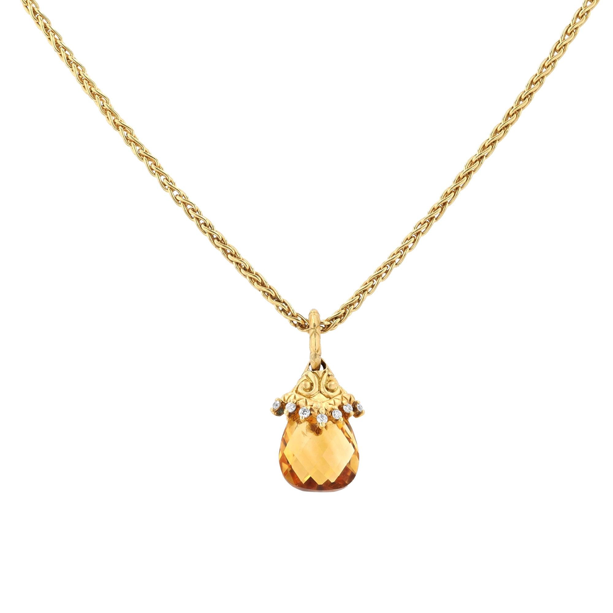 Vintage Fabergé Style Briolette Citrine 18k Yellow Gold Necklace