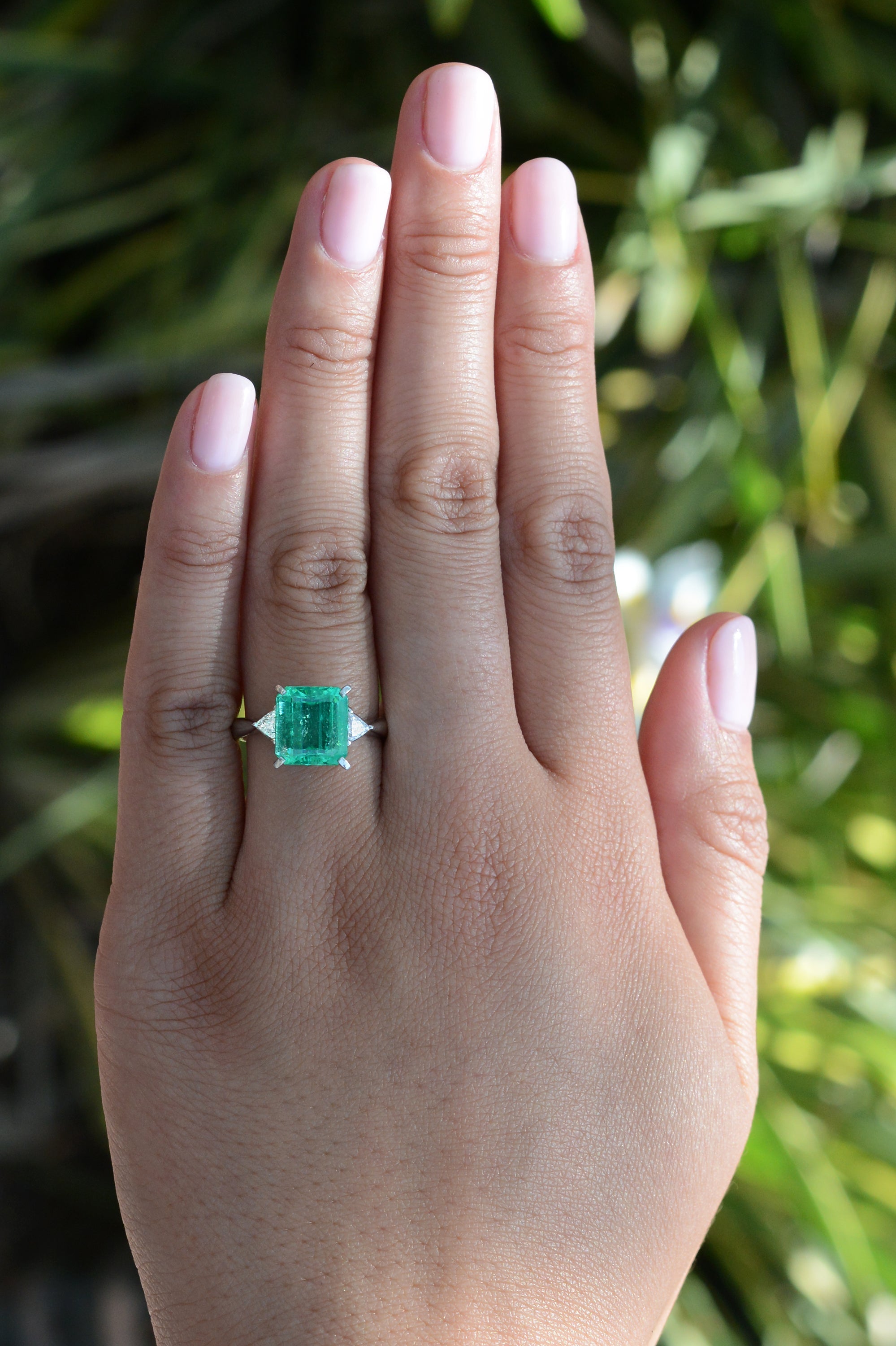 Classic Colombian Emerald and Diamond 3 Stone Ring