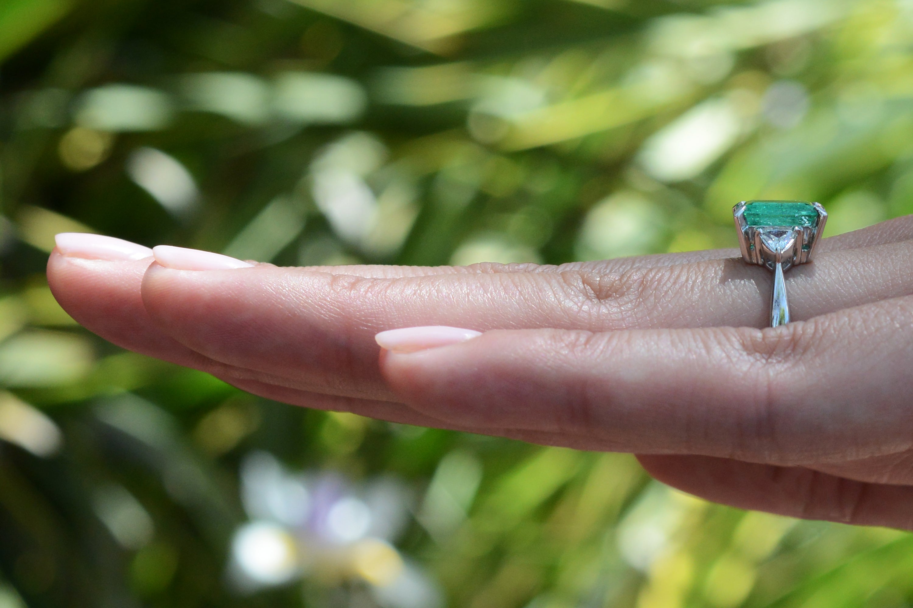 Classic Colombian Emerald and Diamond 3 Stone Ring