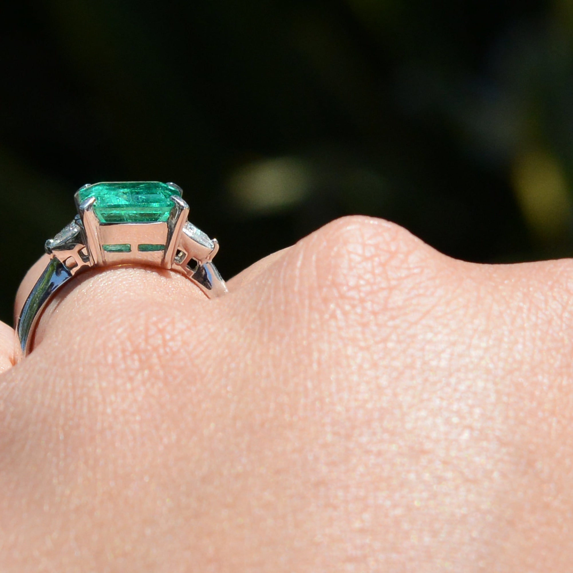 Classic Colombian Emerald and Diamond 3 Stone Ring