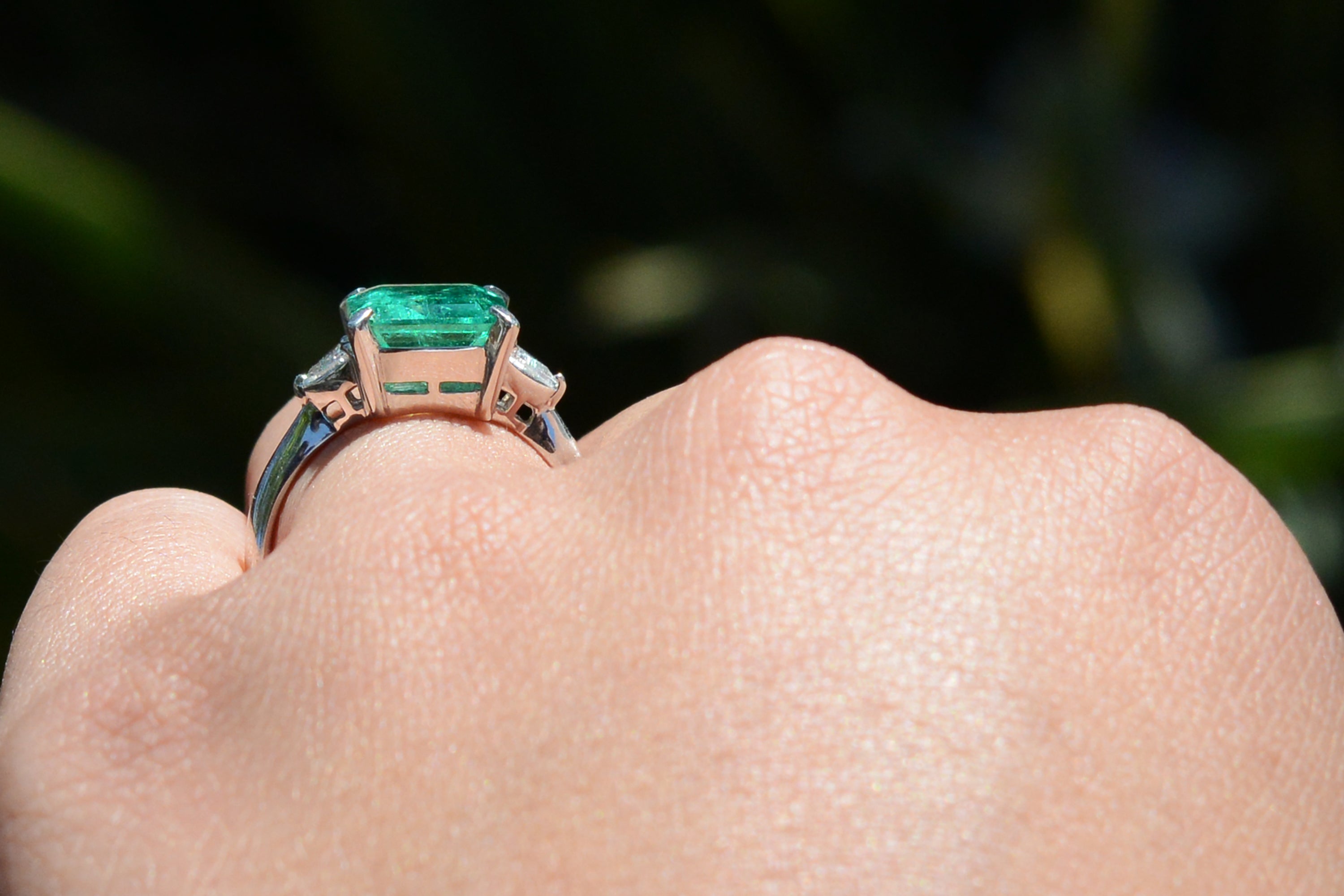 Classic Colombian Emerald and Diamond 3 Stone Ring