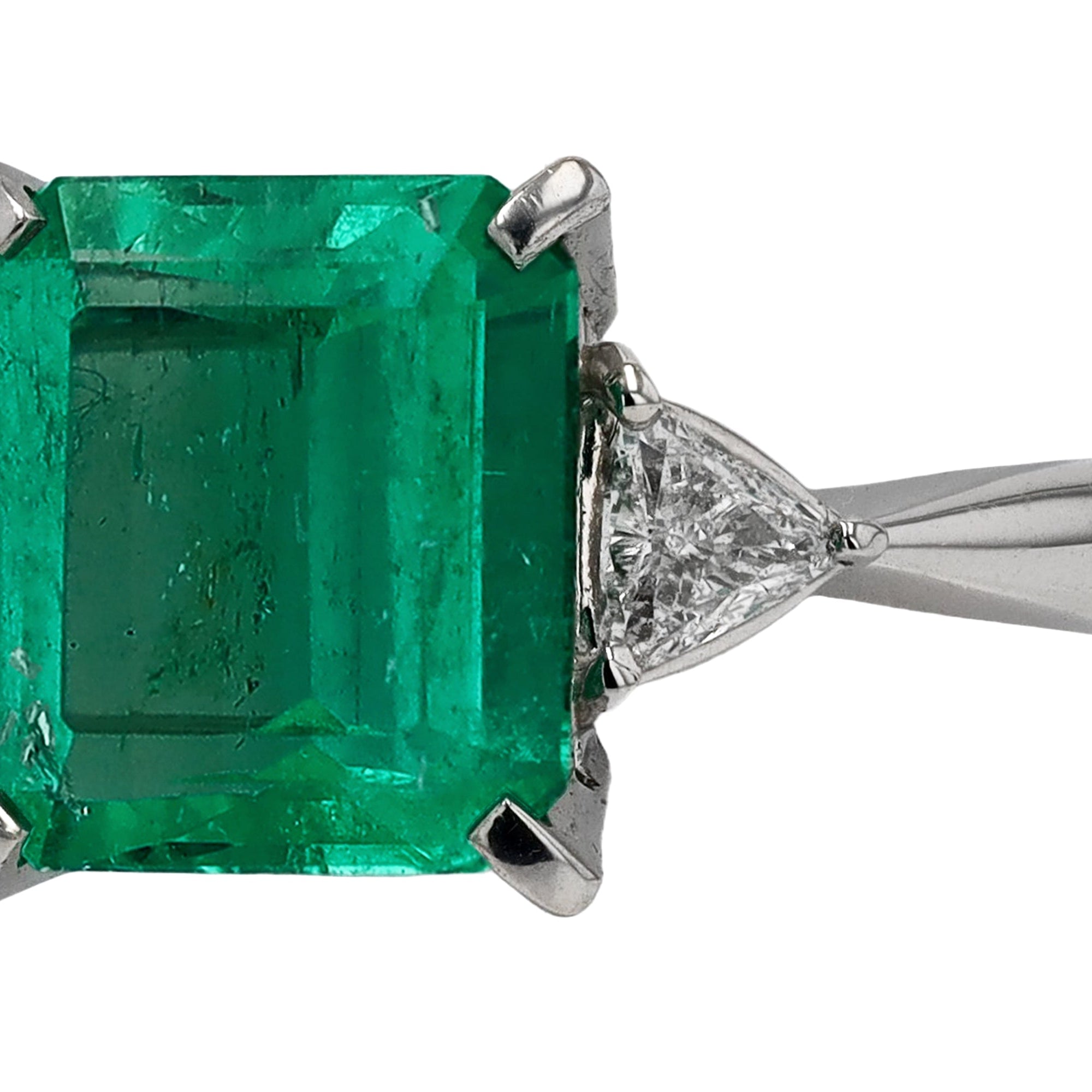 Classic Colombian Emerald and Diamond 3 Stone Ring