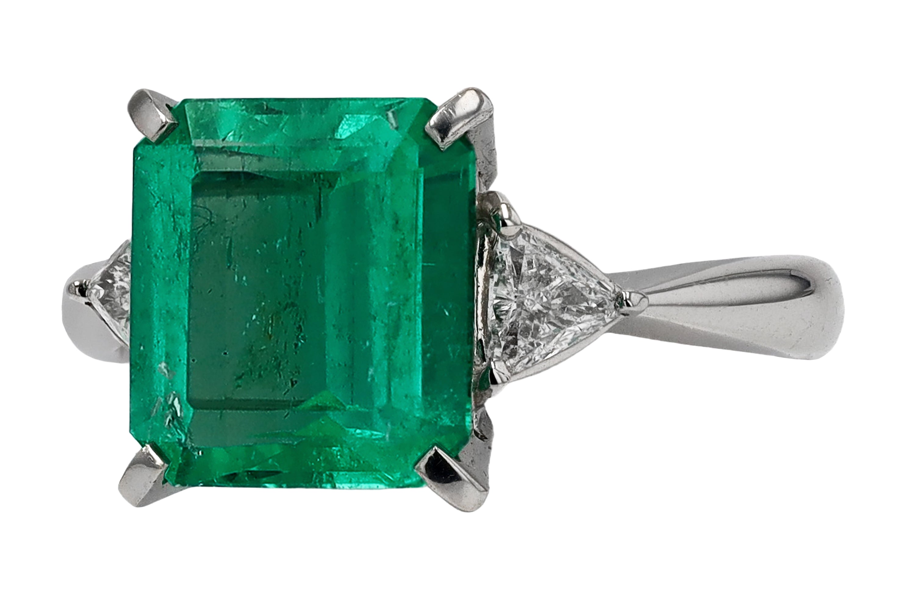 Classic Colombian Emerald and Diamond 3 Stone Ring