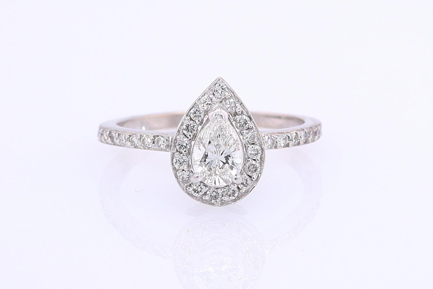 Classic Halo Pear Shape Diamond Engagement Ring