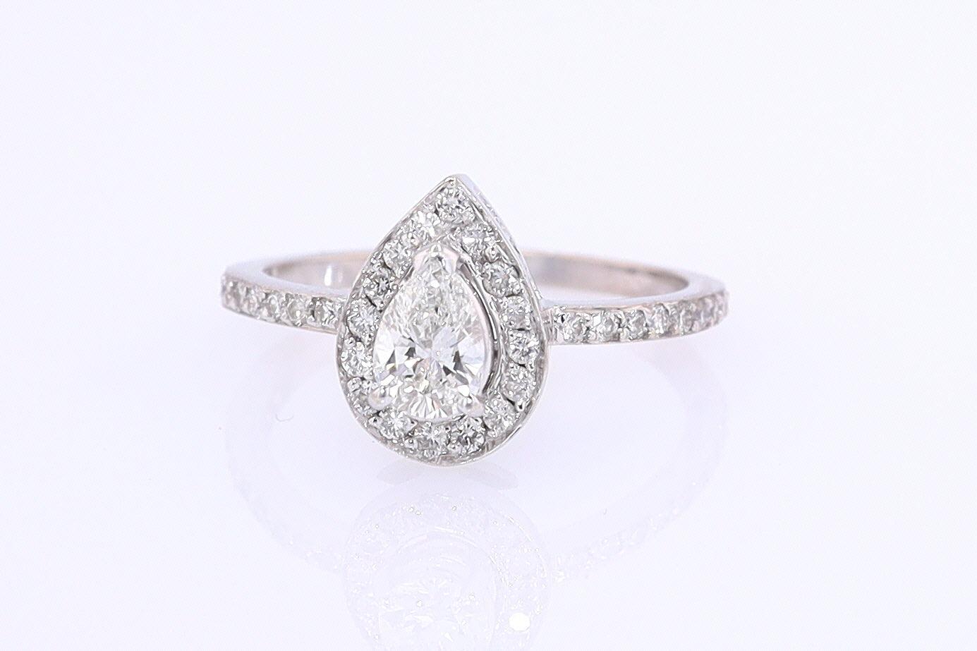 Classic Halo Pear Shape Diamond Engagement Ring