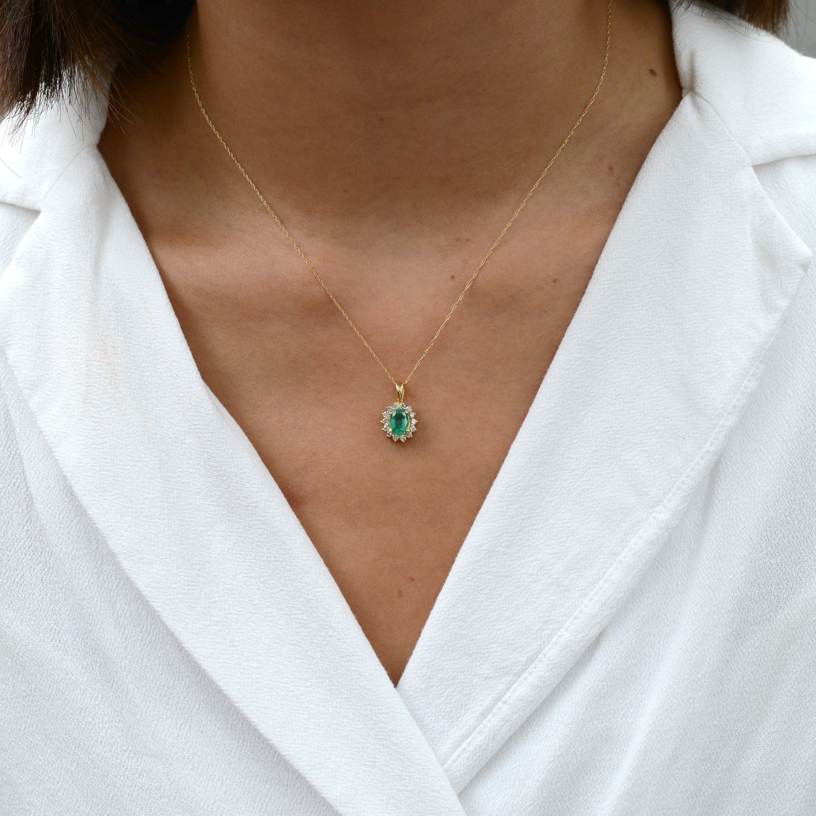 Classic Oval Emerald and Diamond Necklace