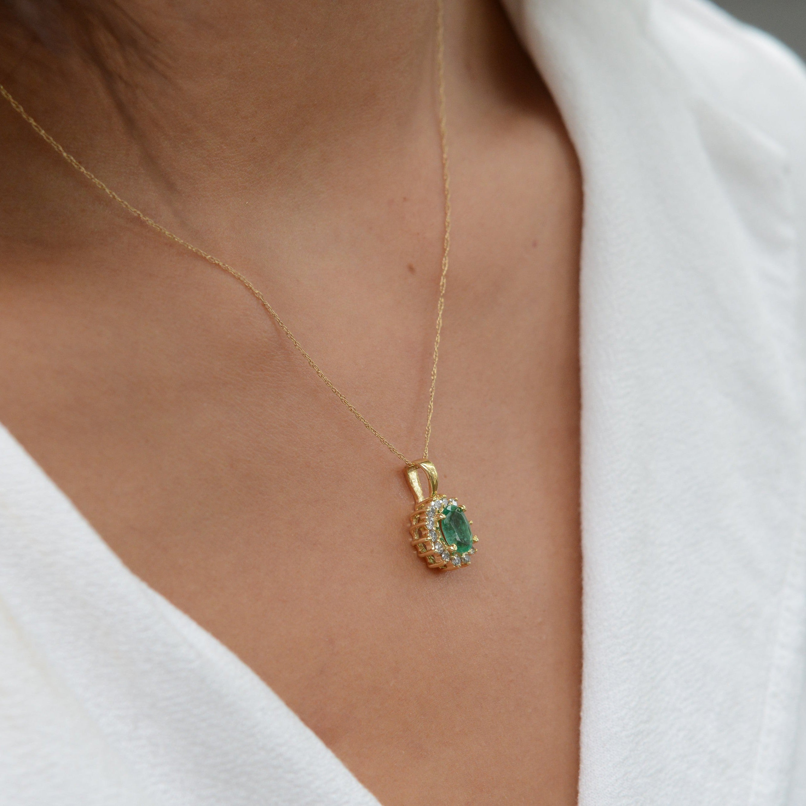 Classic Oval Emerald and Diamond Necklace