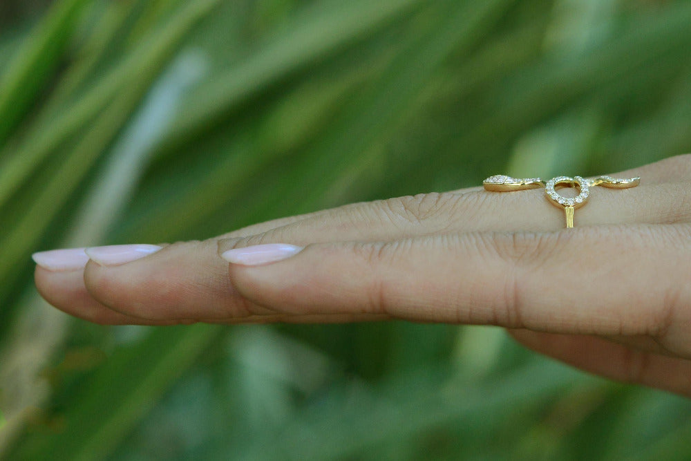 Contemporary 14k Yellow Gold & Diamond Snake Ring