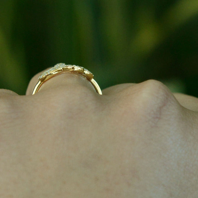Contemporary 14k Yellow Gold & Diamond Snake Ring