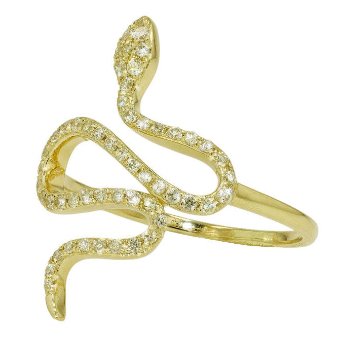 Contemporary 14k Yellow Gold & Diamond Snake Ring