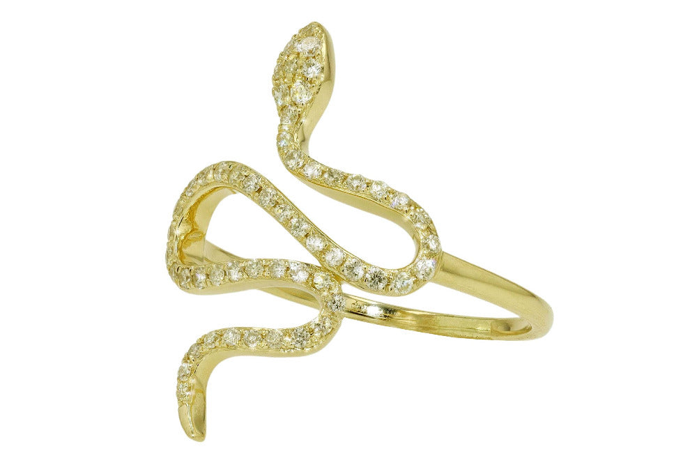 Contemporary 14k Yellow Gold & Diamond Snake Ring
