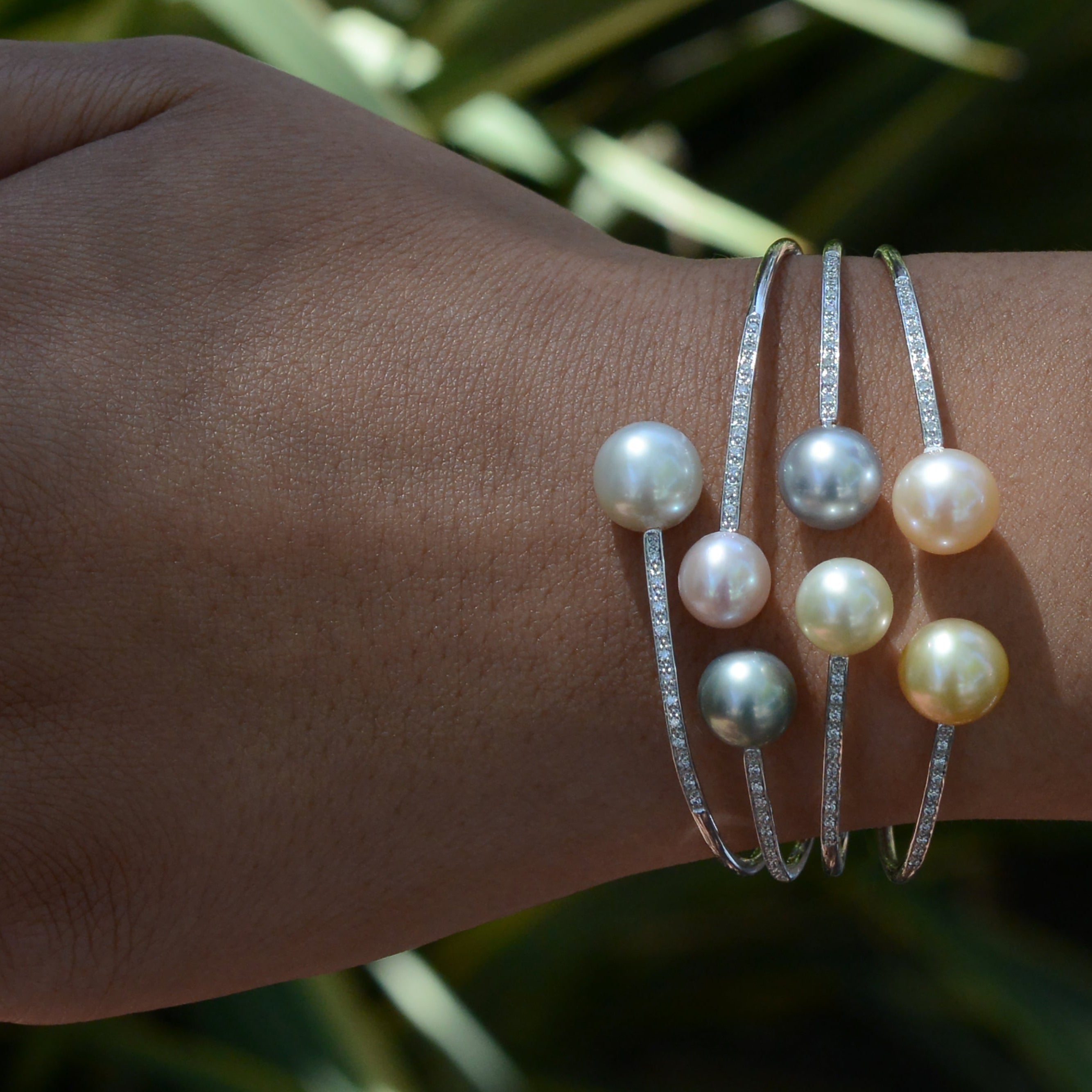 Contemporary Multicolor Tahitian & South Sea Pearl Diamond Bracelet