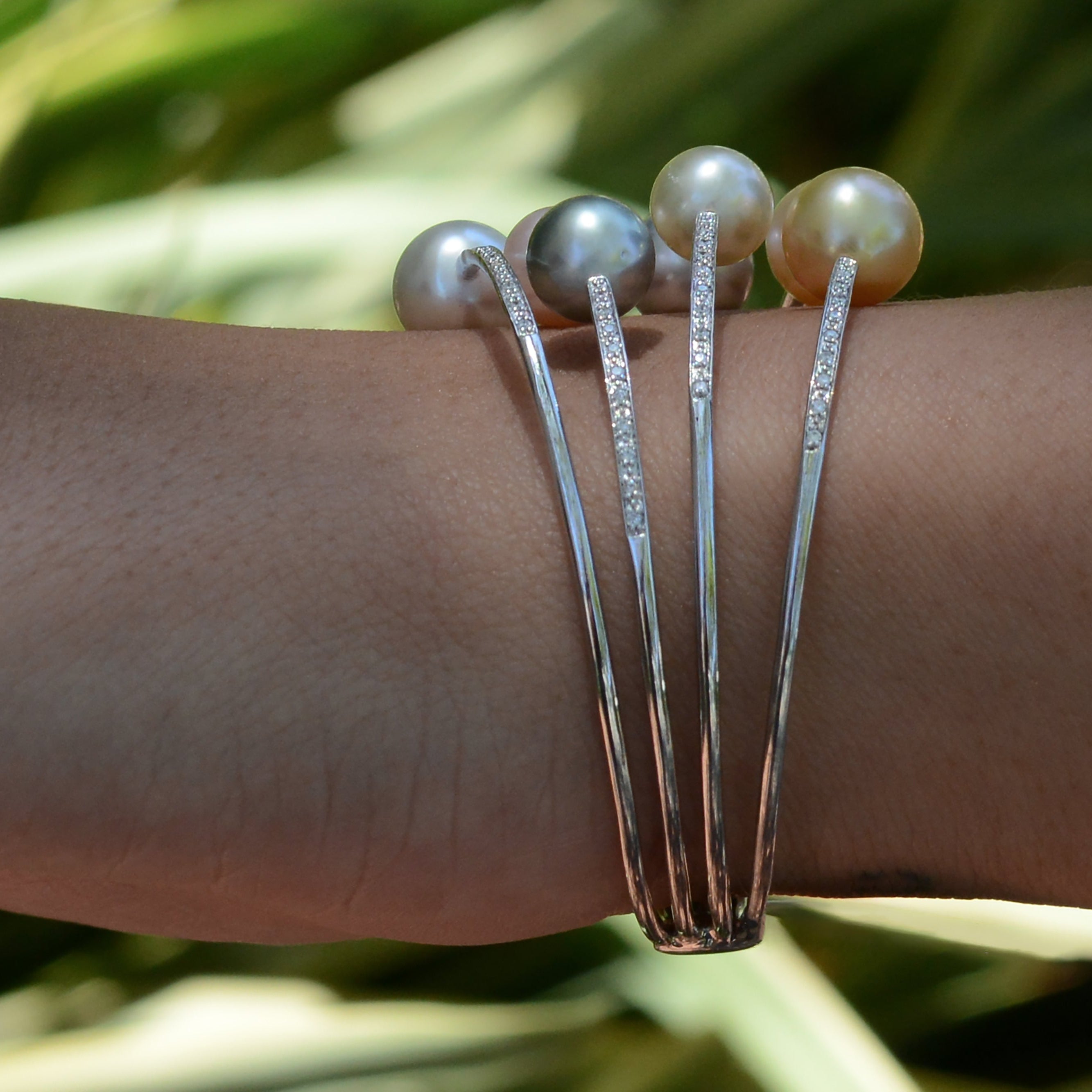 Contemporary Multicolor Tahitian & South Sea Pearl Diamond Bracelet